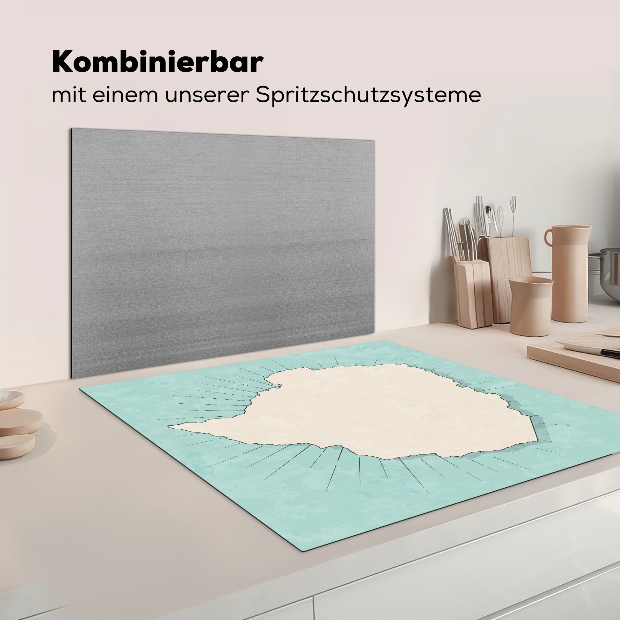 für dünnen, Eine mit auf Ceranfeldabdeckung, küche (1 Vinyl, von Arbeitsplatte Illustration 78x78 blauem tlg), cm, Simbabwe Hintergrund Herdblende-/Abdeckplatte MuchoWow