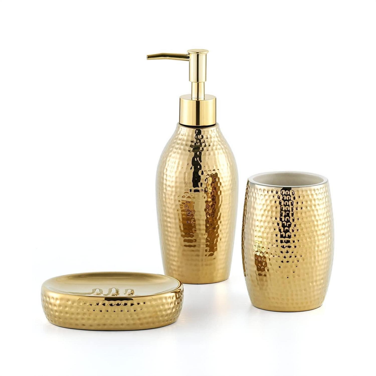 LuxusKollektion Badaccessoire-Set 3-tlg. Badzubehör Set Gold