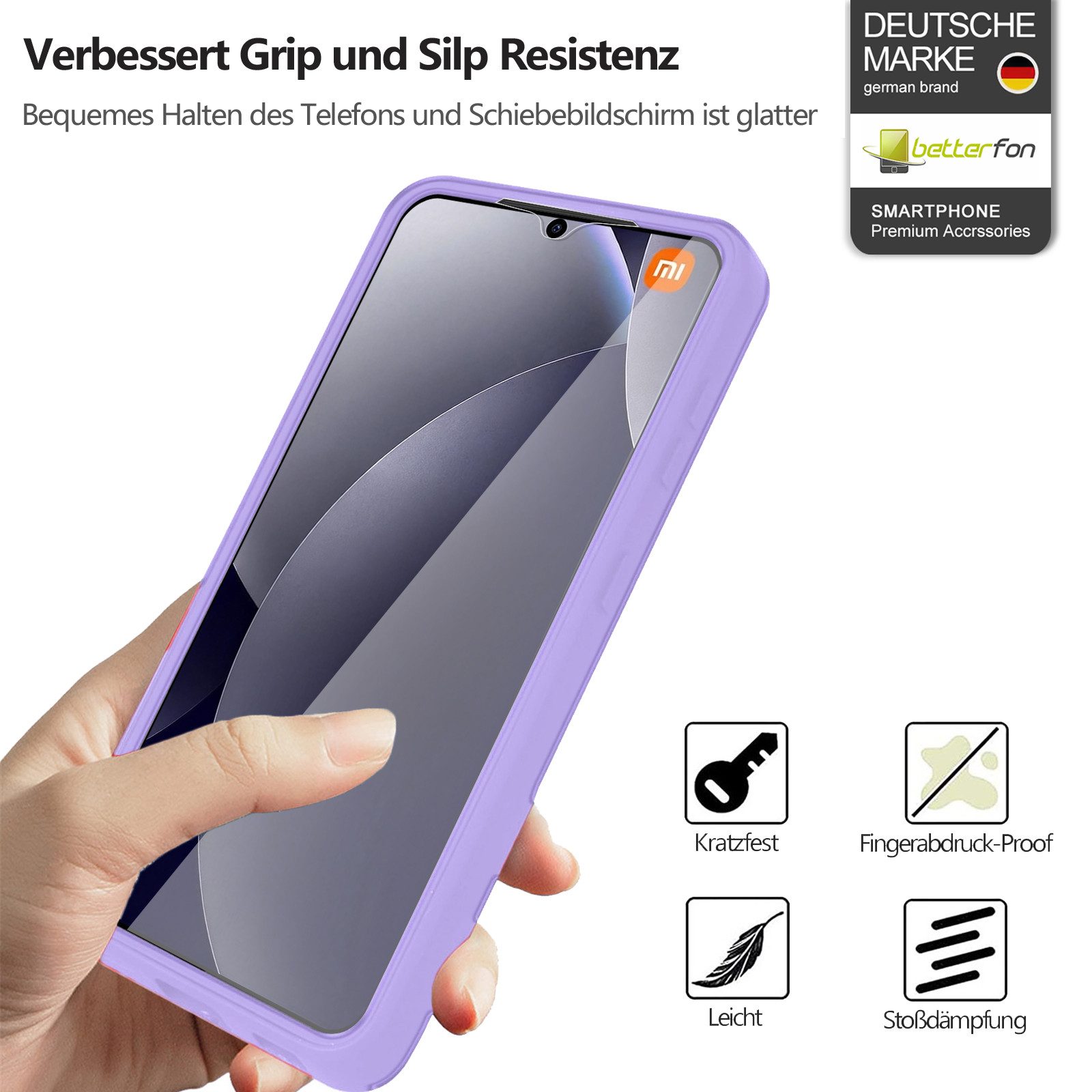 betterfon Handyhülle für Xiaomi Redmi Note 15 Pro+ / Poco M8 Pro 5G, 360° mit Dispayfolie, Vollschutz Case mit integriertem Displayschutz und klarer Sicht