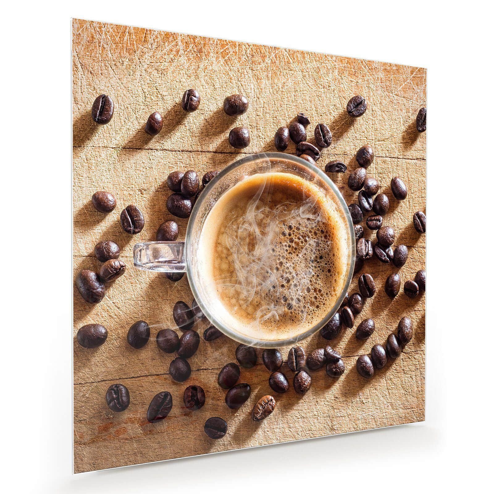 Glasbild Wandbild Quadratisch Eine Tasse Kaffee mit Aufhängung