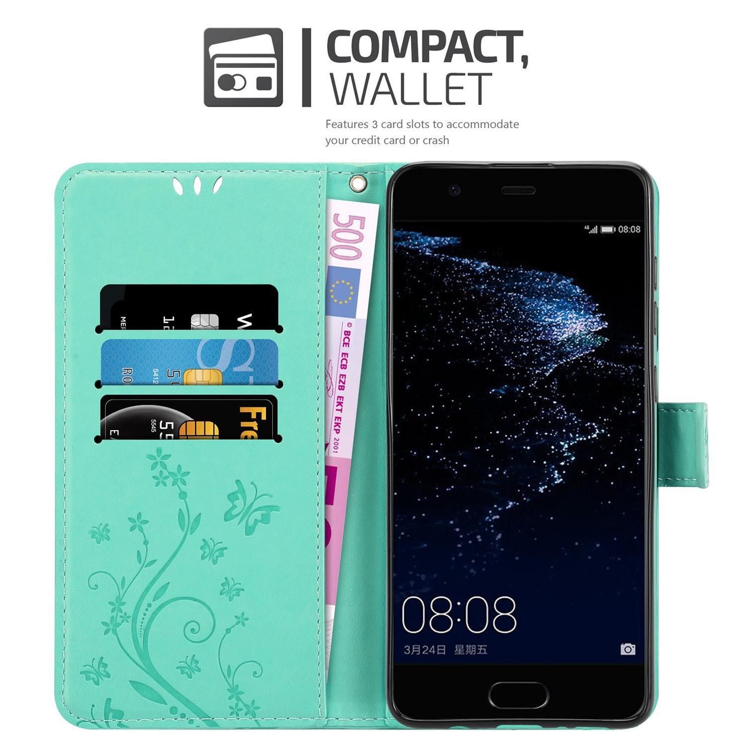 Cadorabo Handyhülle für Huawei P10 Hülle Huawei P10, Hülle Schutzhülle Blumen Flower mit Standfunktion Kartenfach Magnet