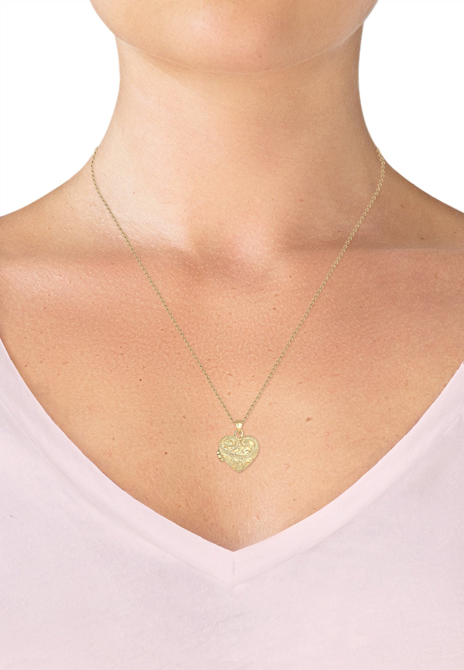 Damen Schmuck Elli Premium Kette mit Anhänger Herz Ornament Amulett Medaillon Liebe 925 Silber