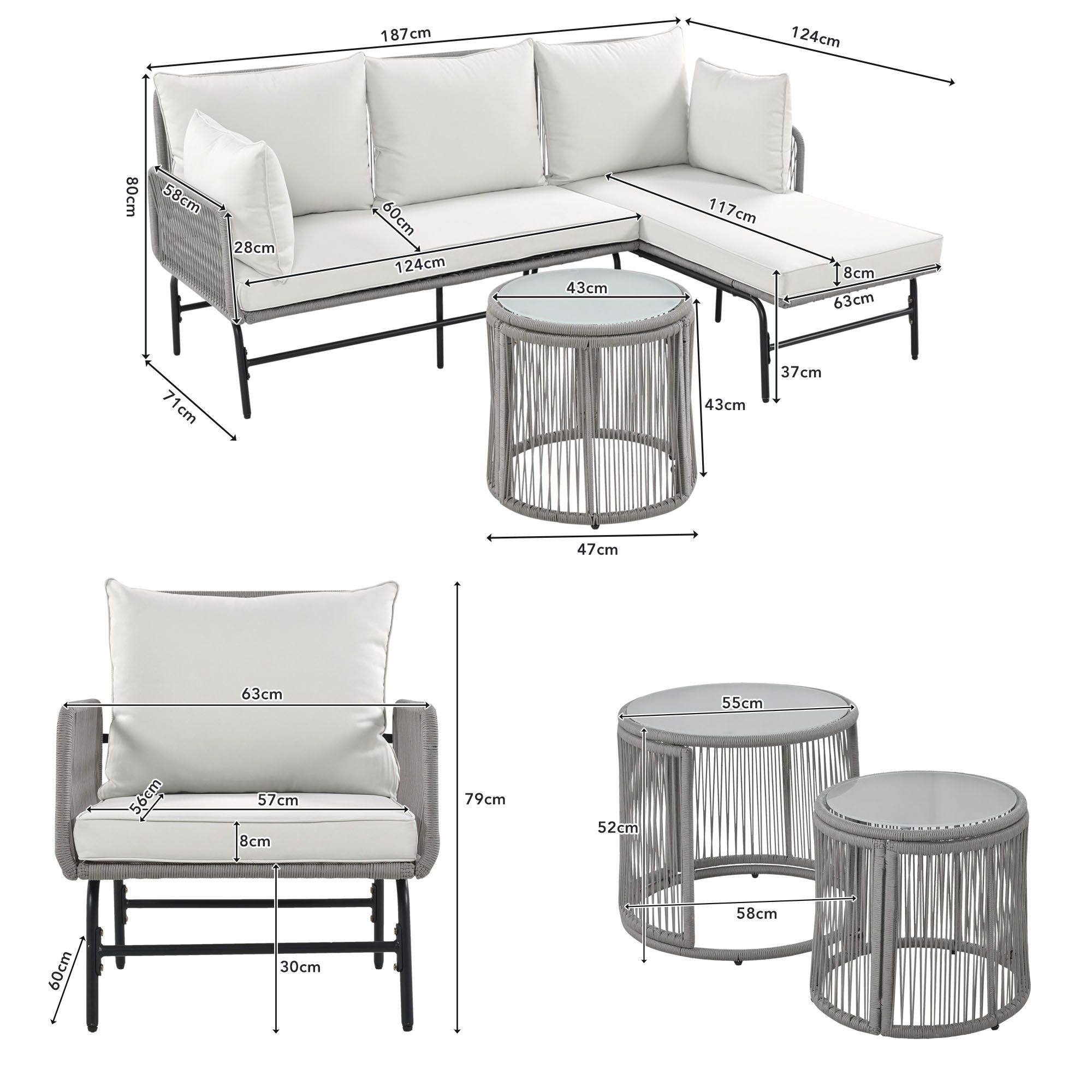 Ulife Gartenlounge-Set Gartenmöbel Set Rope Lounge günstig online kaufen