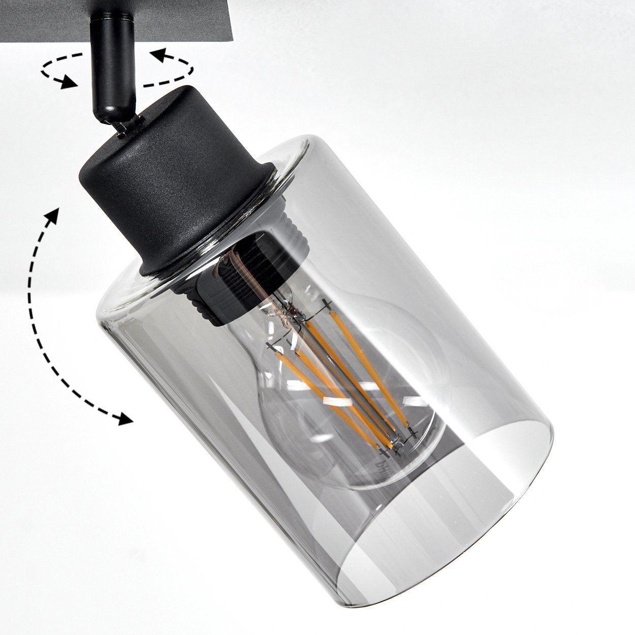 Metall/Glas mit sind Deckenlampe E27, drehbar »Bovo« Rauchglasschirmen, aus Schwarz/Rauchfarben, Leuchtmittel, Deckenleuchte hofstein ohne Schirme in
