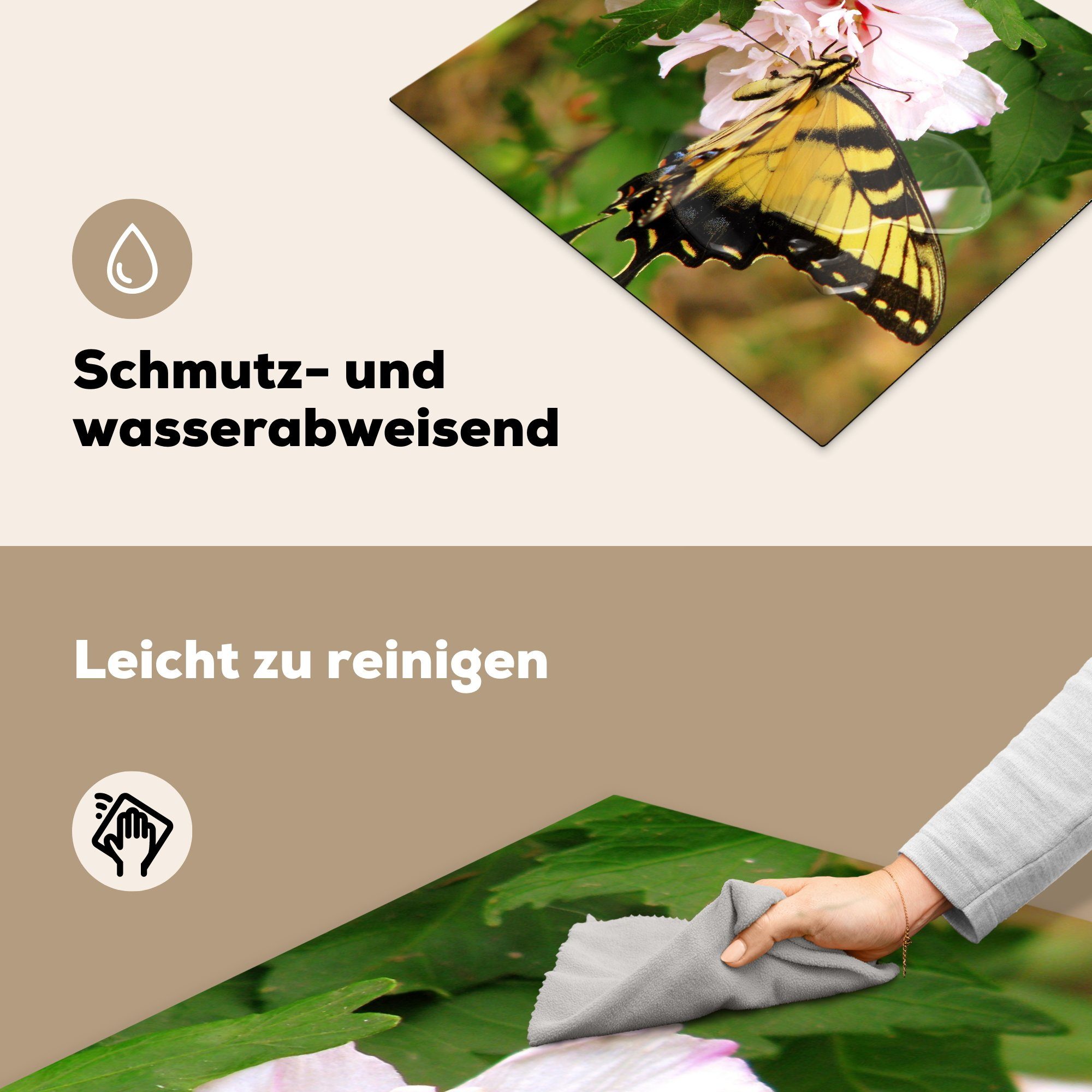 60x52 Blüte, cm, der Ceranfeldabdeckung in Schmetterling nutzbar, Nähe rosa tlg), glaucus Papilio (1 Vinyl, Arbeitsfläche Mobile einer MuchoWow Herdblende-/Abdeckplatte