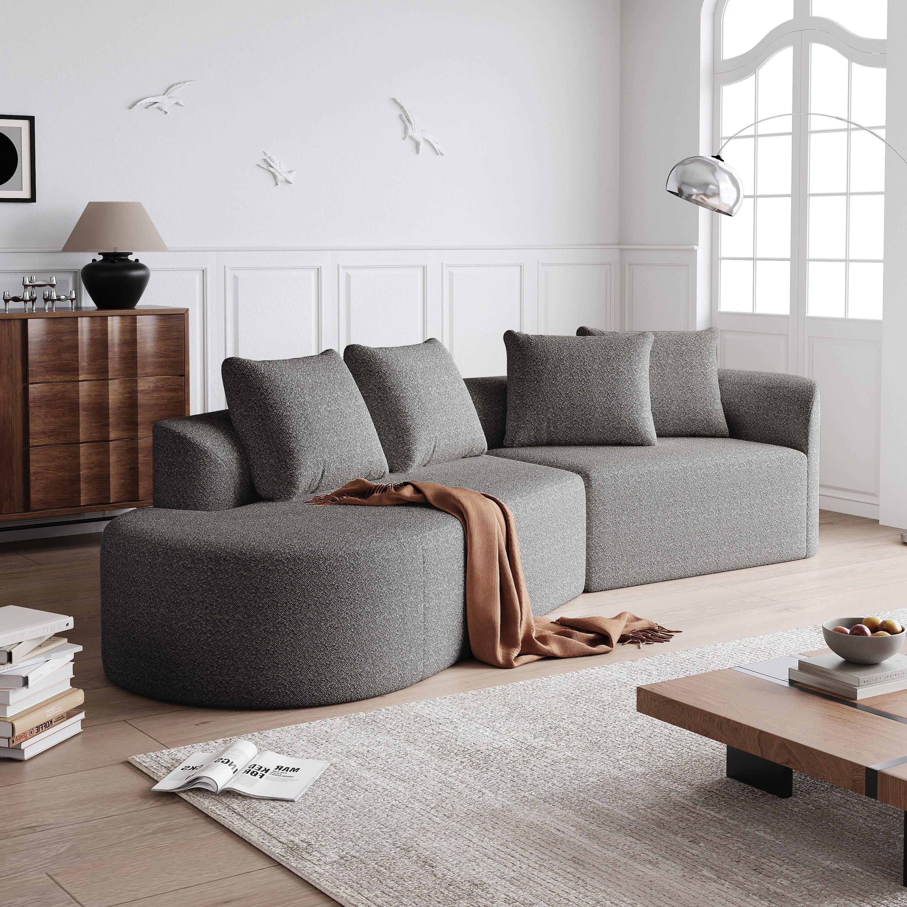 STILVORA Ecksofa mit Kissen,runder Schlafsofa Loungesofa kombinierbar aus Chenille, mit extra tiefer Sitzfläche & 4 Kissen 1 Teile, mit Relaxfunktion