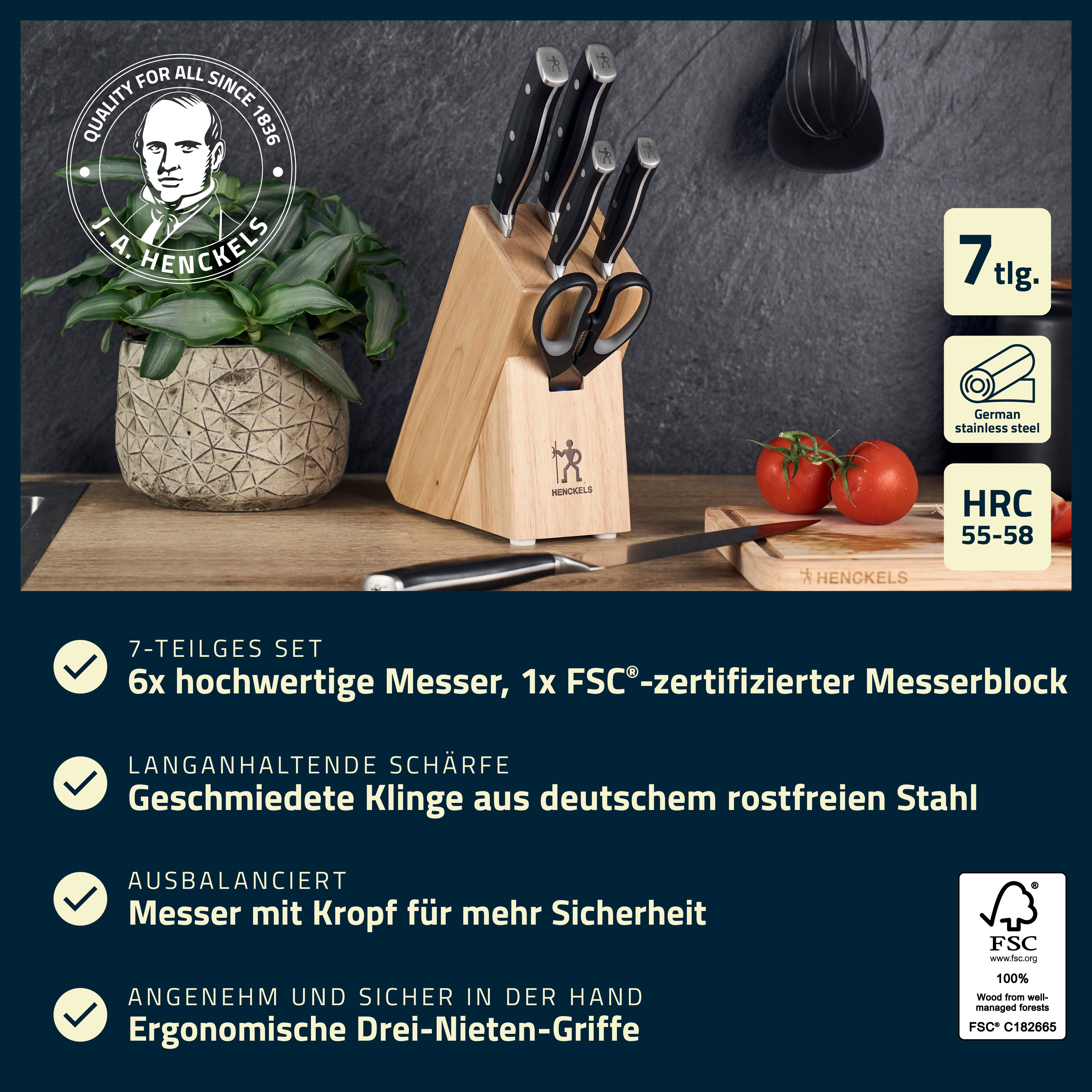 HENCKELS by ZWILLING Messerblock Accent (7tlg), Messer mit 3-Nieten-Design-Griffen, Rostfreie Klingen – Bild 2 von 5