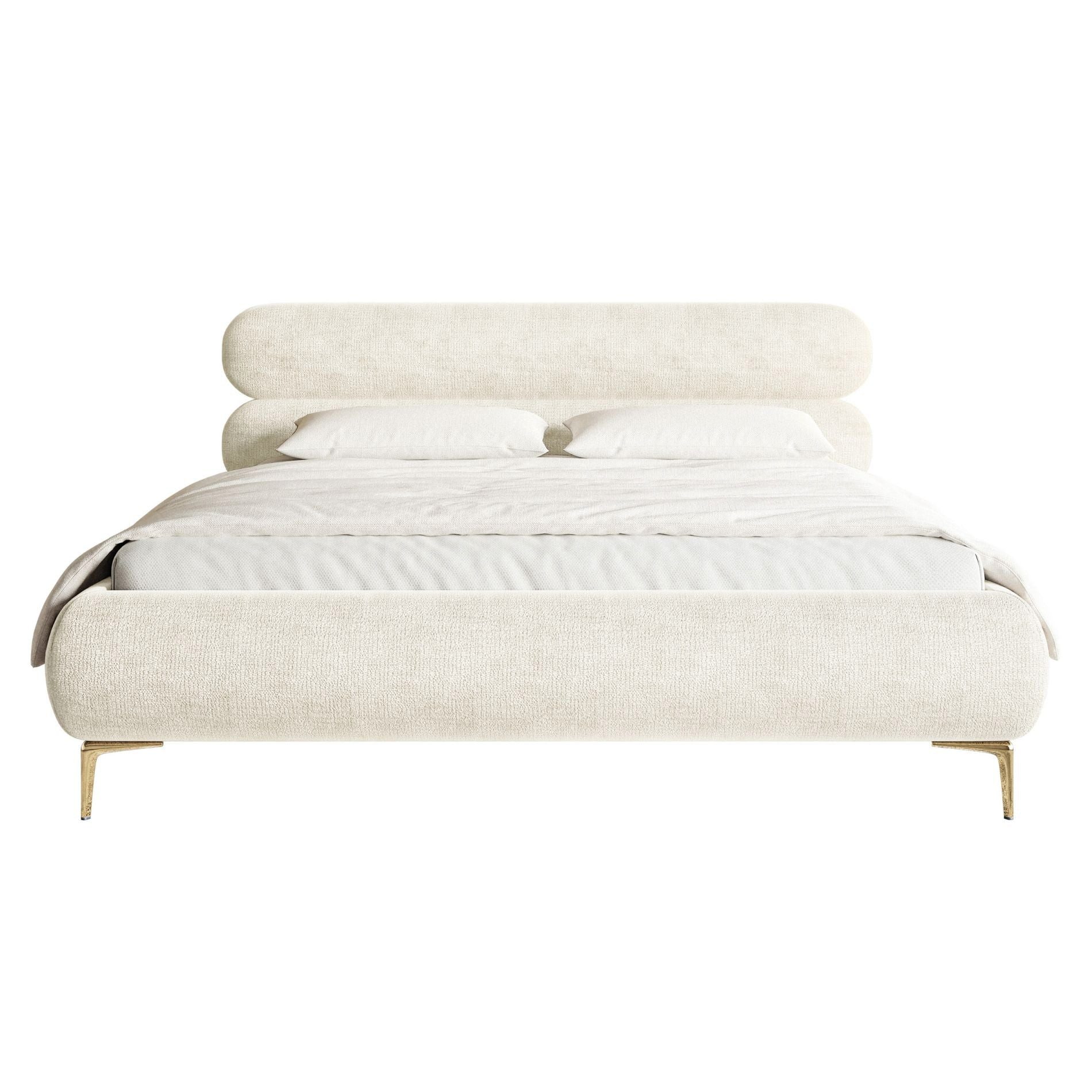 Selsey Polsterbett ROULE, mit Chenille-Bezug, Bettkasten, Lattenrost und goldfarbenen Beinen
