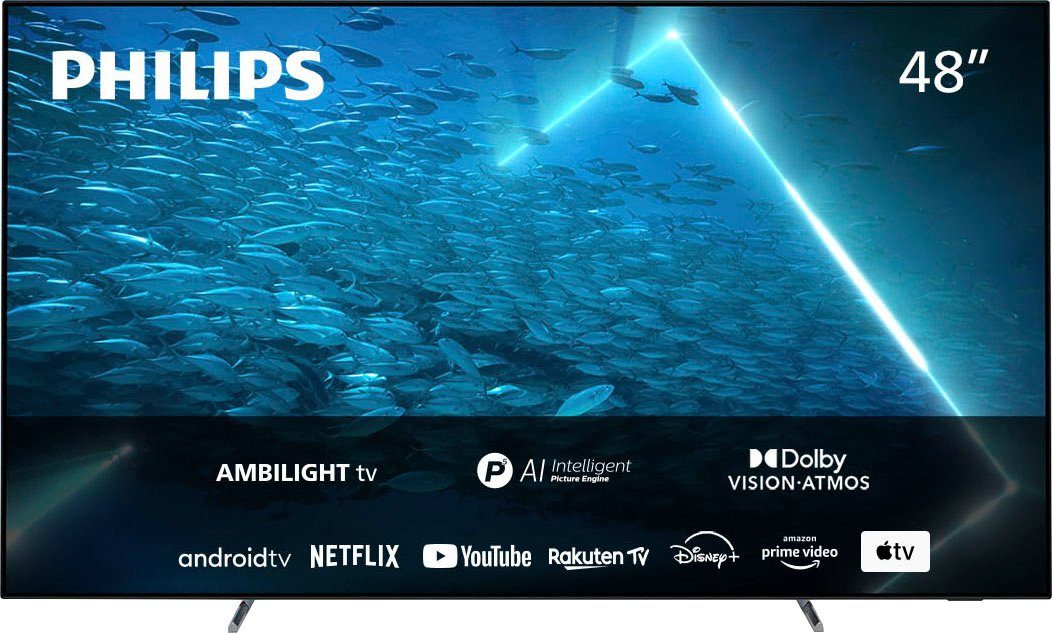 Philips 48OLED707/12 OLED-Fernseher (121 cm/48 Zoll, 4K Ultra HD, Android TV, Smart-TV, 3-seitiges Ambilight) | alle Fernseher