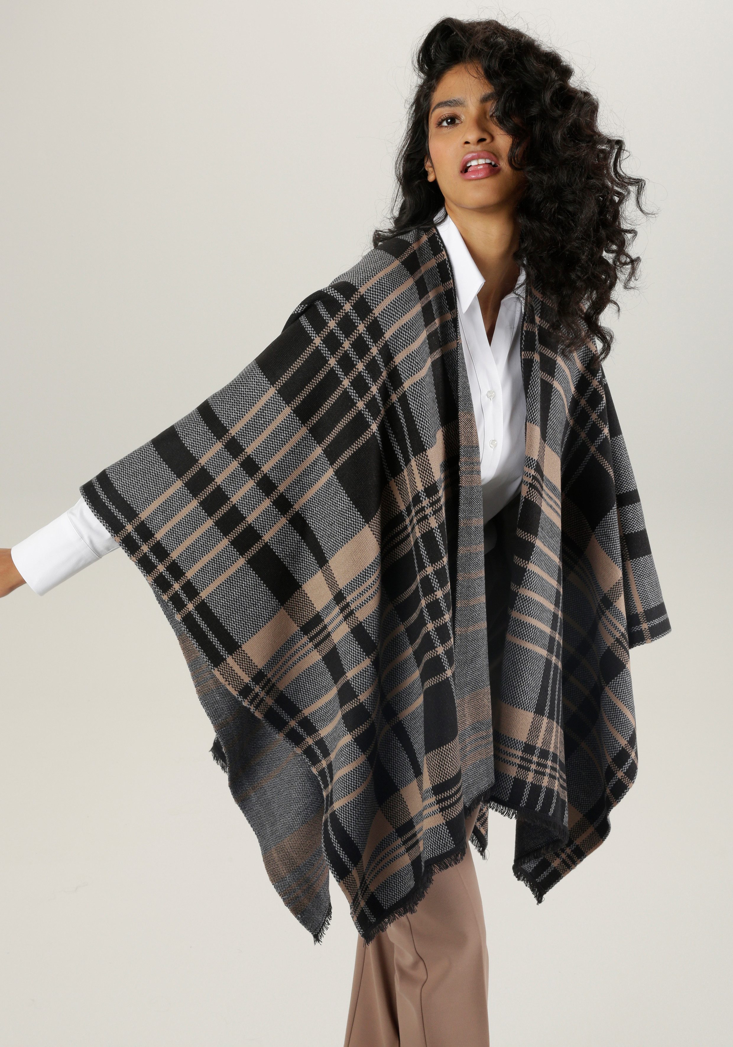 Aniston SELECTED Strickponcho mit Karo-Muster und günstig online kaufen