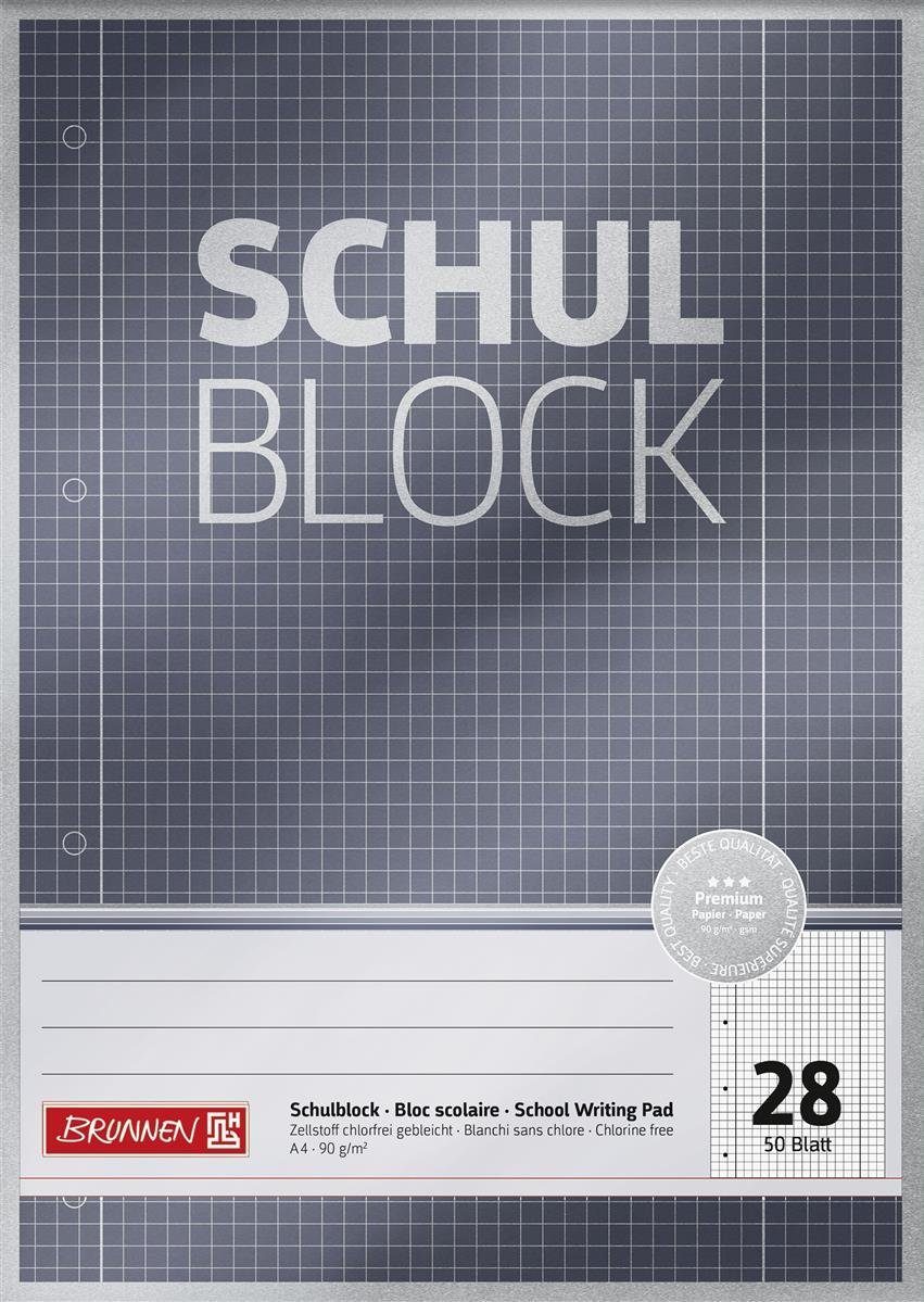 BRUNNEN Collegeblock BRUNNEN 1052628 Block Premium "Schulblock" A4 kariert, mit Randlinie