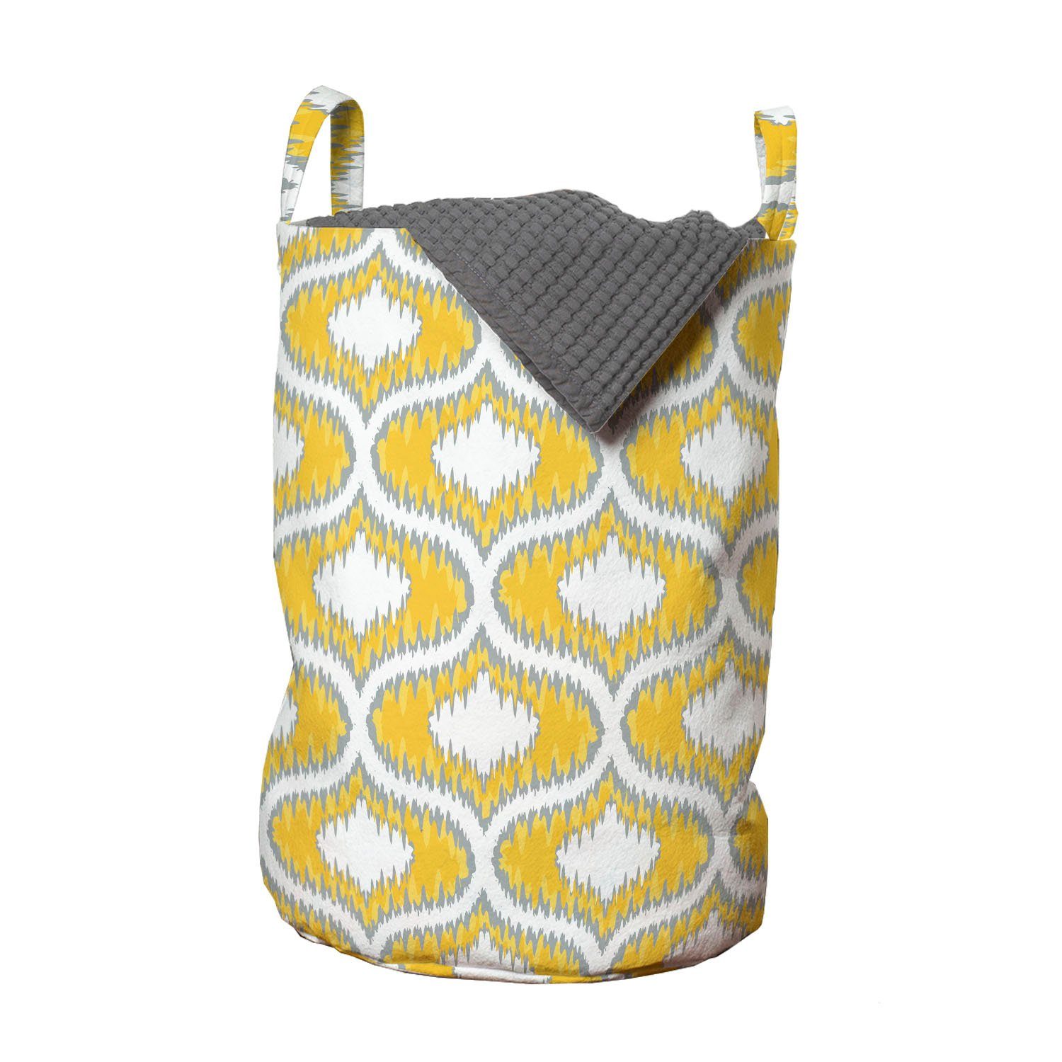 Abakuhaus Wäschesäckchen Wäschekorb mit Griffen Kordelzugverschluss für Waschsalons, Ikat Gelb Vivid ovale Formen
