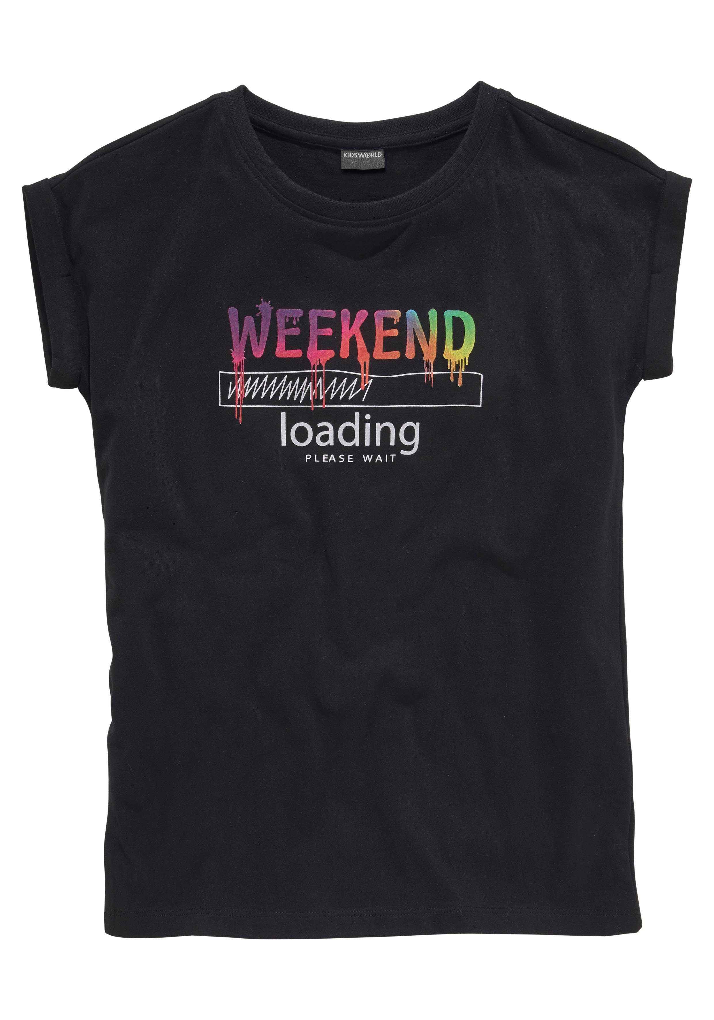 KIDSWORLD T-Shirt WEEKEND loading...please wait Kurzarm, weite Passform, bedruckte Optik, Rundhalsausschnitt. Reduzierter Preis € 9,09. Unverbindliche Preisempfehlung € 12,99, (€ 9,09 pro 1 Stk)
