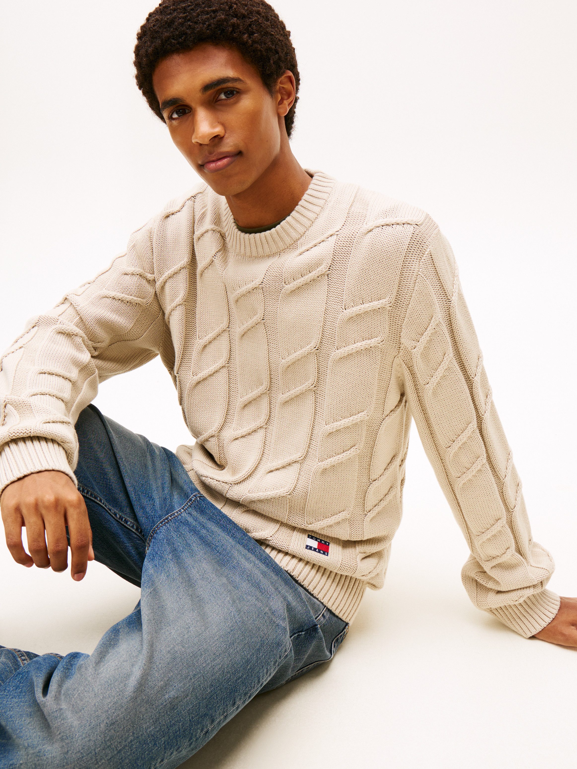 Tommy Jeans Rundhalspullover TJM REG CHUNKY CABLE Grobstrick mit Zopfmuster günstig online kaufen