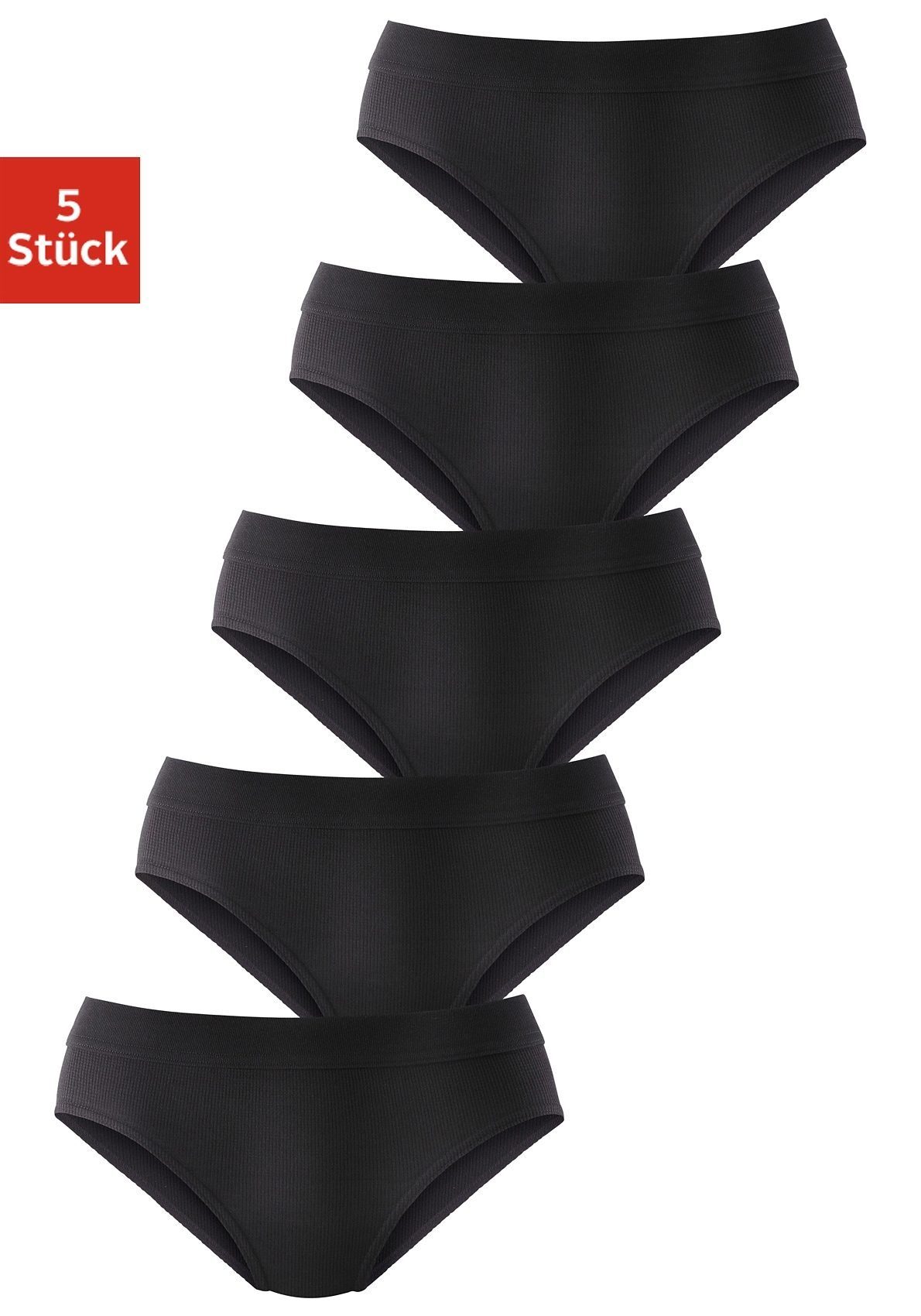 petite fleur aus 5-St) schwarz Baumwoll-Qualität Hüftslip elastischer (Packung