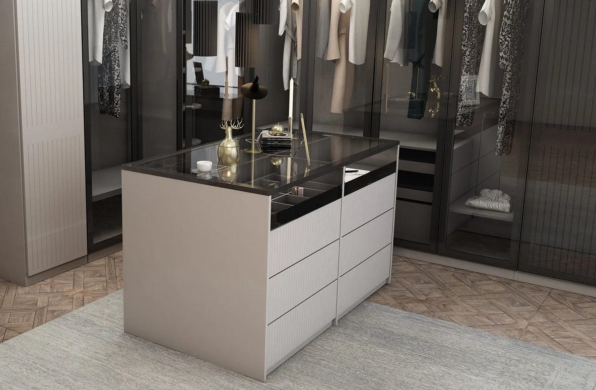 Xlmoebel Garderobenschrank Eleganter Glaskasten für Schlafzimmer mit hochwertigem Design (2-St., Garderobenschrank+Kommode) Hergestellt in Europa