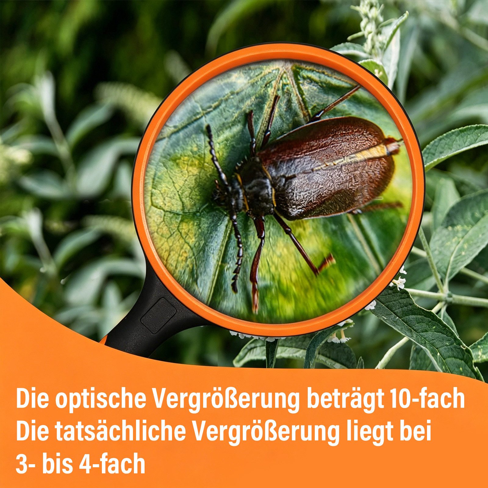 MOPUEA Handlupe Lupe 10 fach 100mm Große HandLupe Leselupe rutschfester Gummigriff, Leselupe Vergrößerungsglas großes Objektiv, erweitertes Sichtfeld, 1-tlg., R – Bild 5 von 5