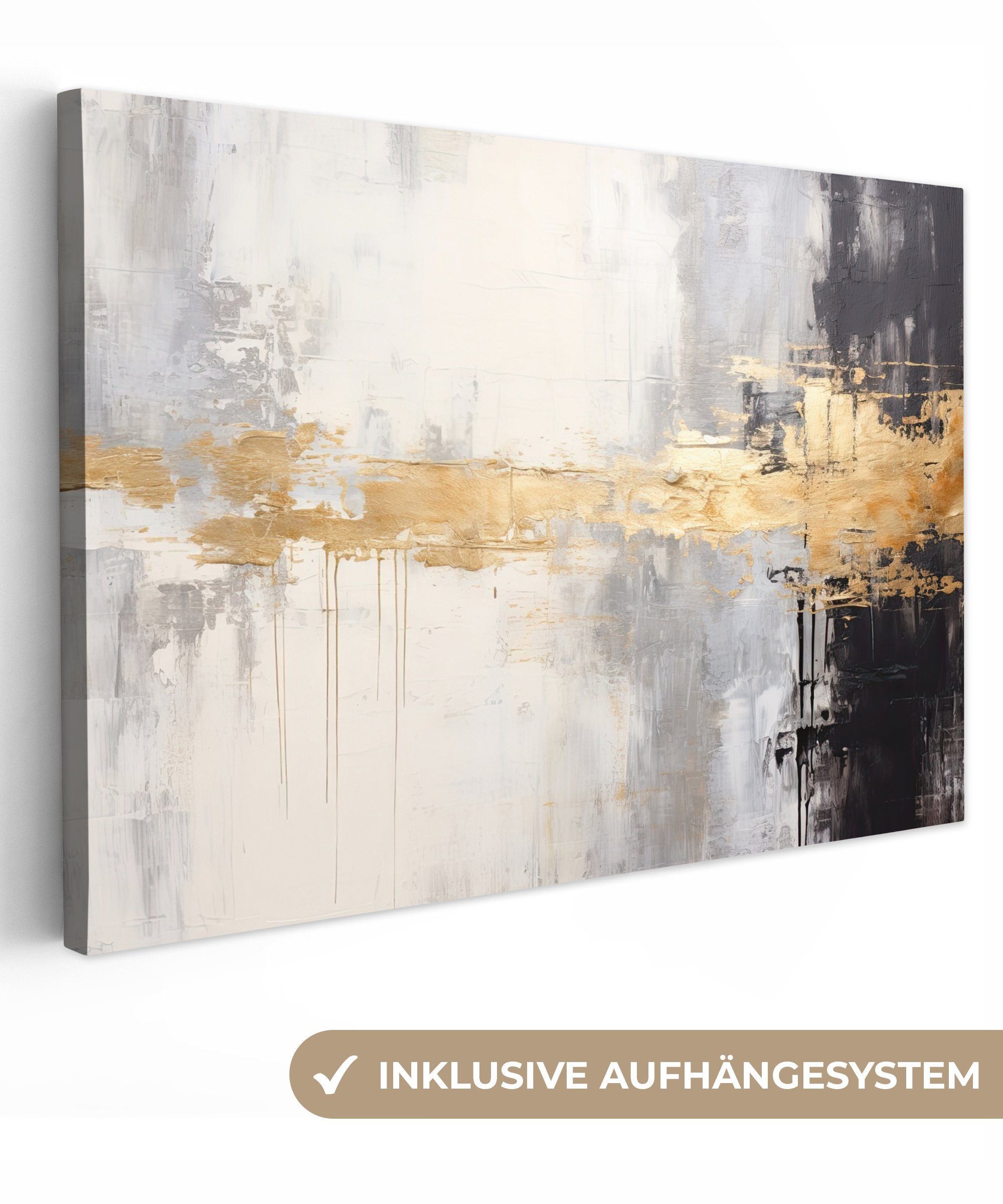 OneMillionCanvasses® Leinwandbild Gold - Luxus - Acryl - Kunst, Gold, Schwarz, Weiß (1 St), Leinwand Bilder Klein, Wand Dekoration 30x20 cm