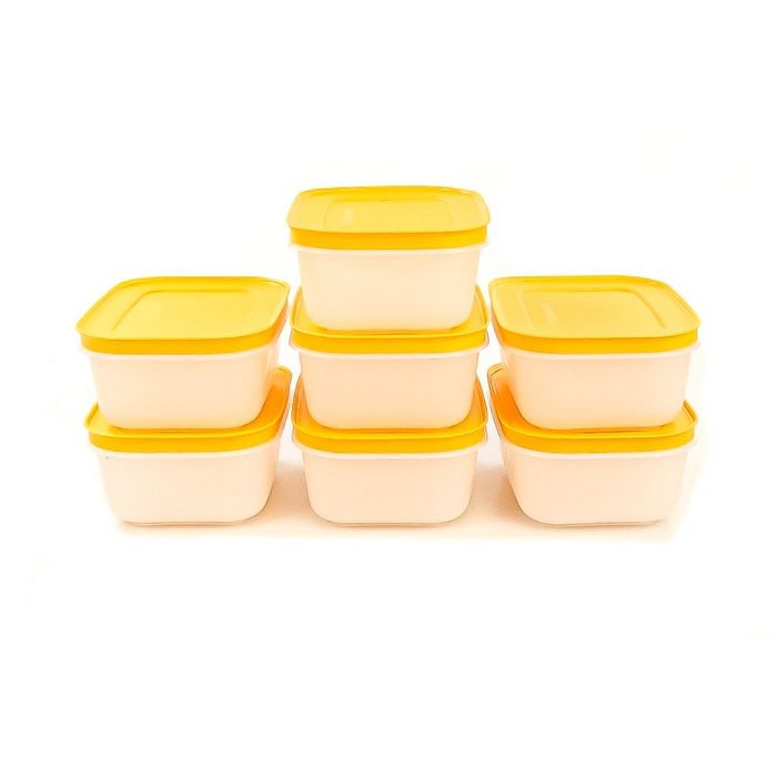 Tupperware Frischhaltedose Eis-Kristall 450 ml (7) weiß-orange + SPÜLTUCH