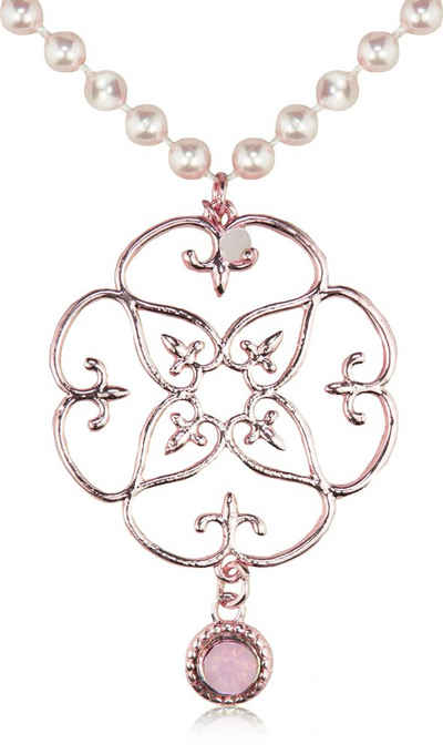 Trachtenland Kette mit Anhänger Lange Perlenkette mit roségoldenem Ornament