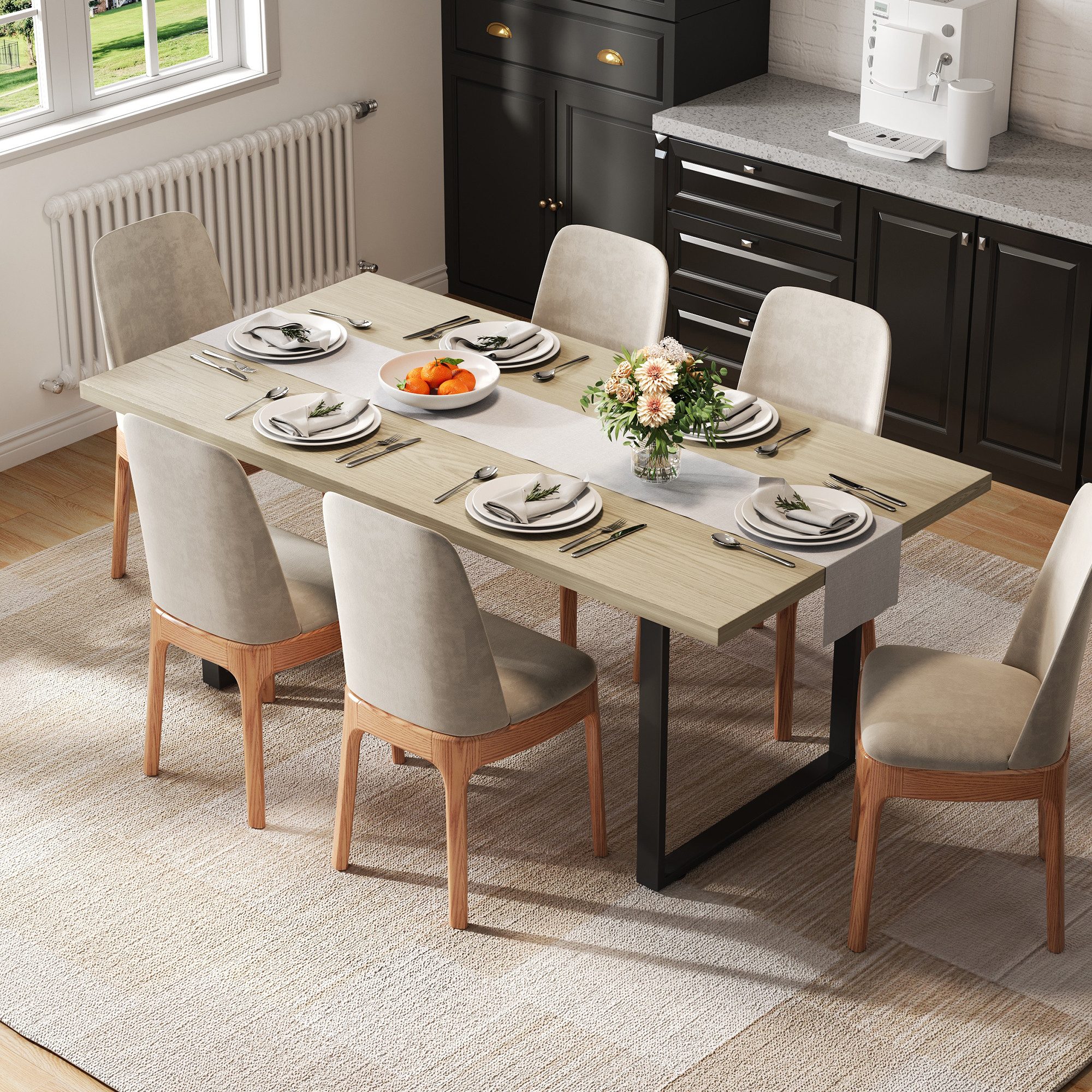 Ulife Küchentisch für 6–8 Personen, mit stabilem Metallgestell und heller Oberfläche. (1-St), aus Holz, Robust, stabil, wasserabweisend und kratzfest.