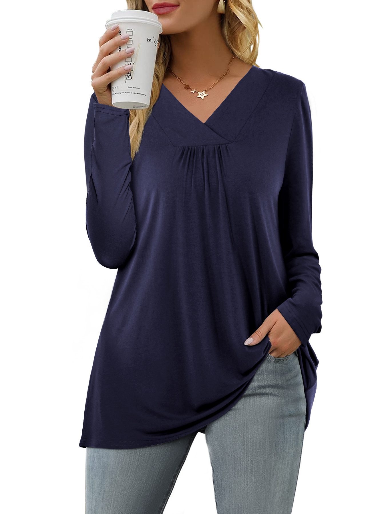 Beluring Langarmbluse Langarmbluse V-Ausschnitt Viskose, Falten günstig online kaufen