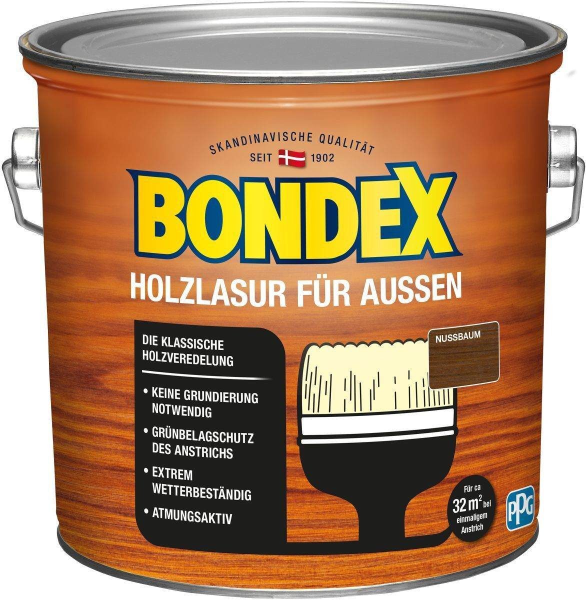 Holzschutzlasur Bondex Holzlasur für Außen, witterungsbeständig, 2,5 l, Nussbaum