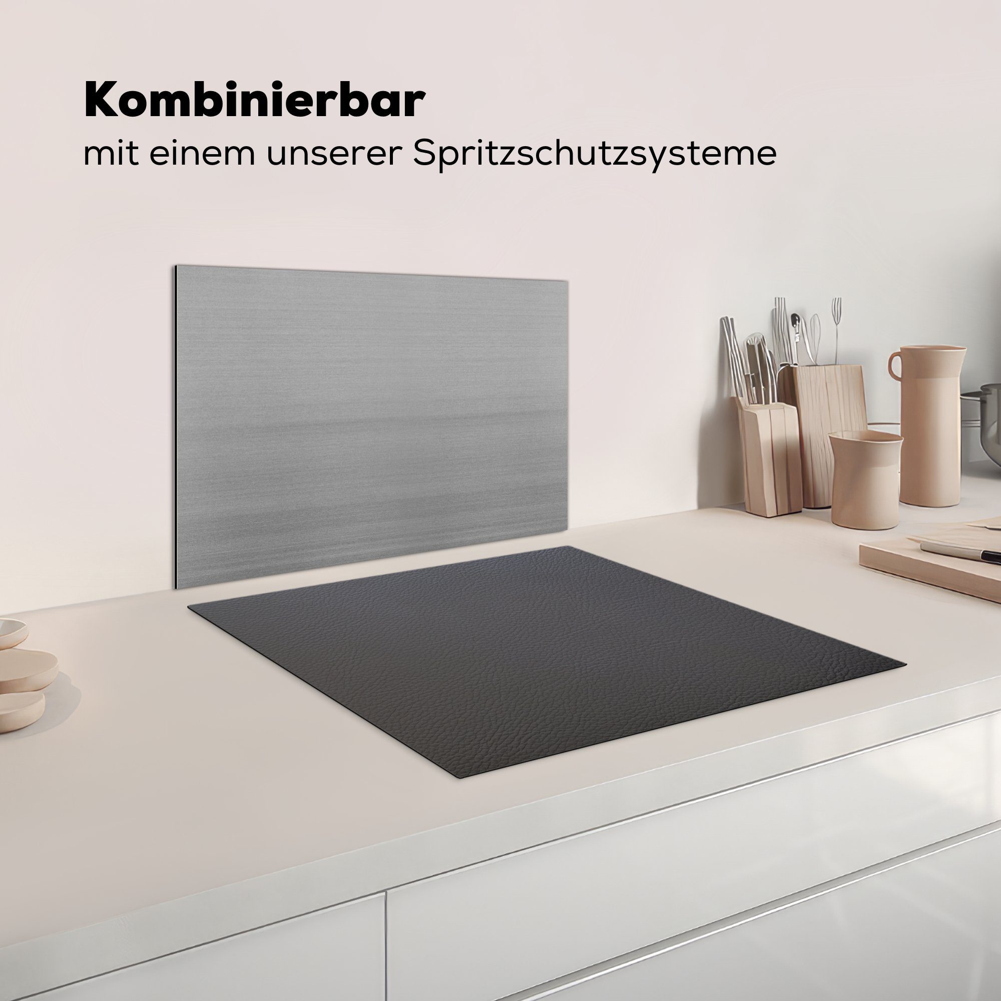 MuchoWow Herdblende-/Abdeckplatte Leder Induktionsherd, Grau, Küchen - für tlg), Lederoptik cm, Dekoration Vinyl, Induktionskochfeld - - (1 58x51 Strukturiert