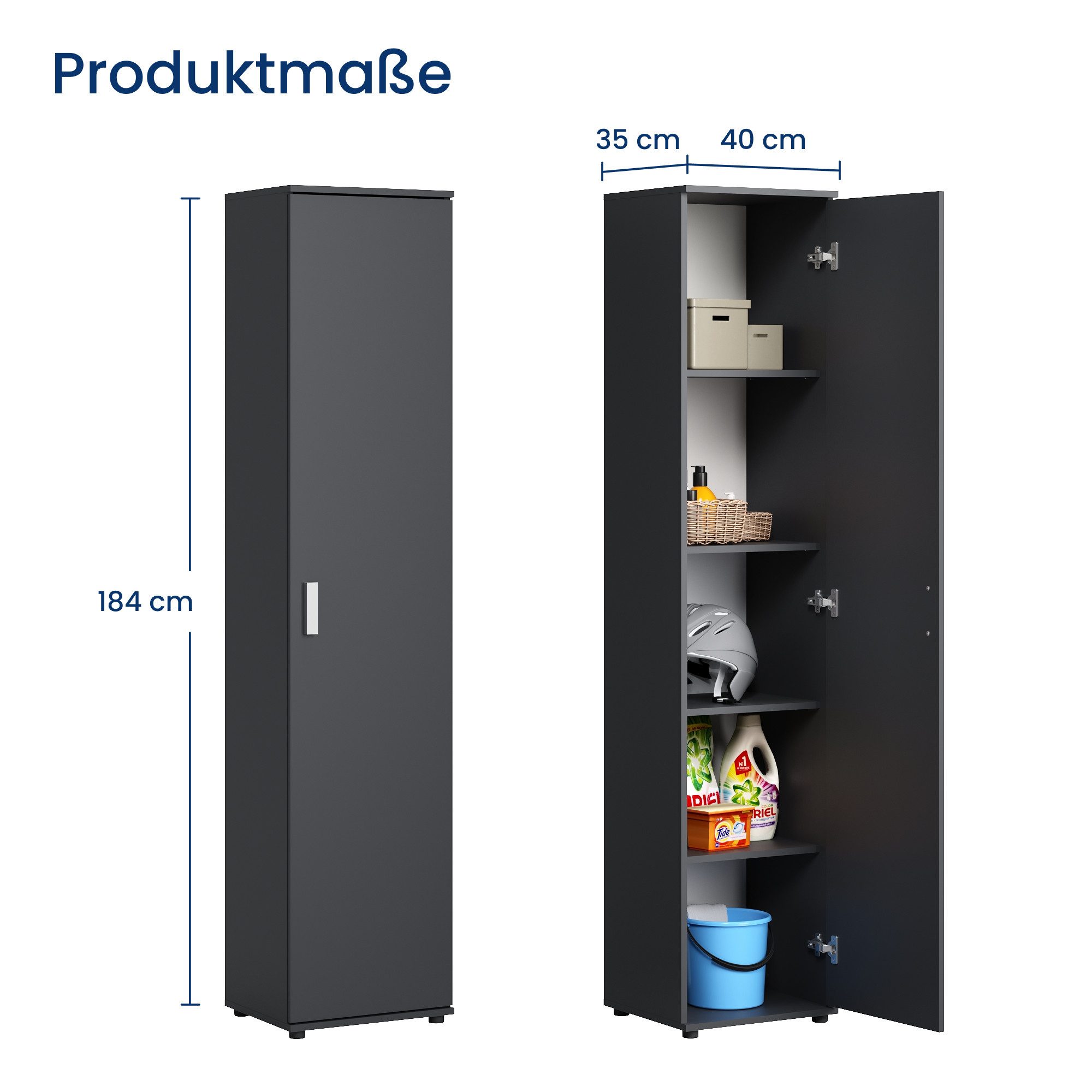 Home Collective Mehrzweckschrank Schmaler 40 cm breit mit 1 Tür & 4 Einlege günstig online kaufen