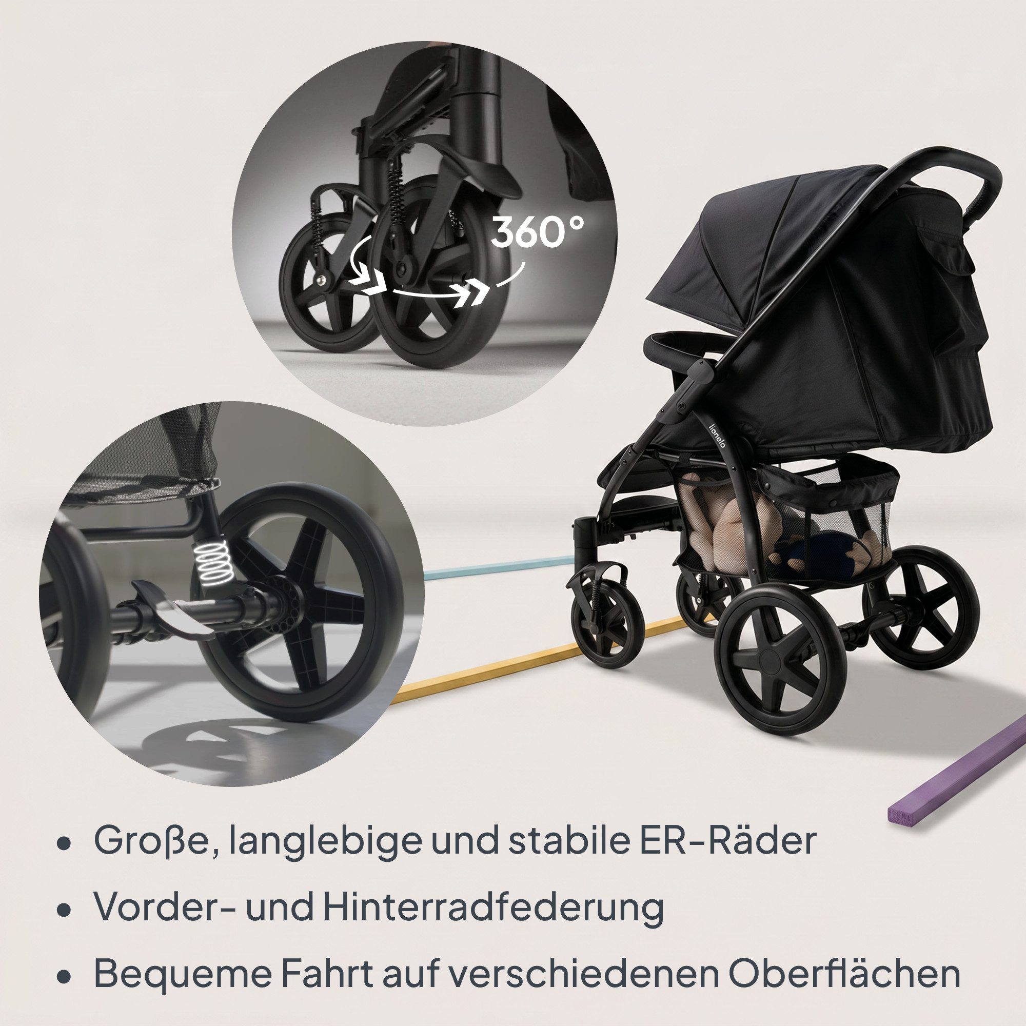 lionelo Kinder-Buggy ANNET PLUS, Fußdecke, großer Korb, ab 0 bis 36 Monate