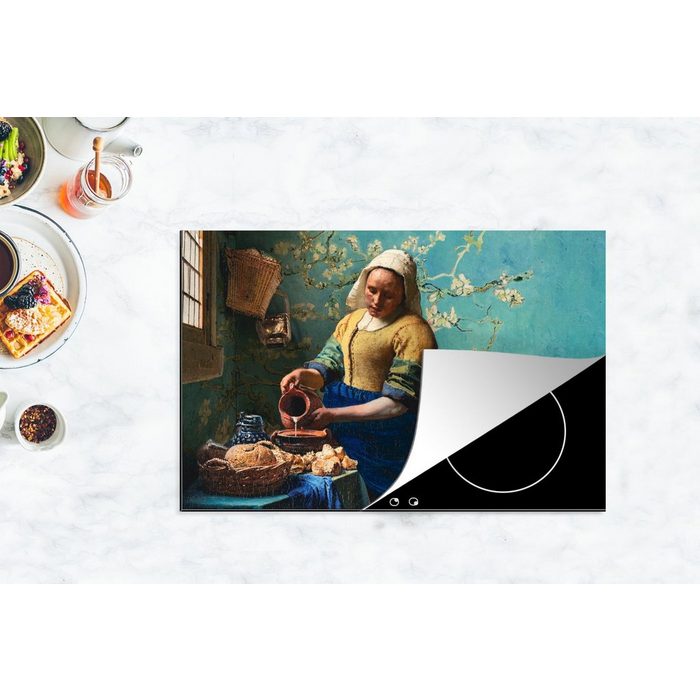 MuchoWow Herdblende-/Abdeckplatte Milchmädchen - Mandelblüte - Van Gogh - Vermeer - Gemälde - Alte Vinyl (1 tlg) induktionskochfeld Schutz für die küche Ceranfeldabdeckung VQ12603