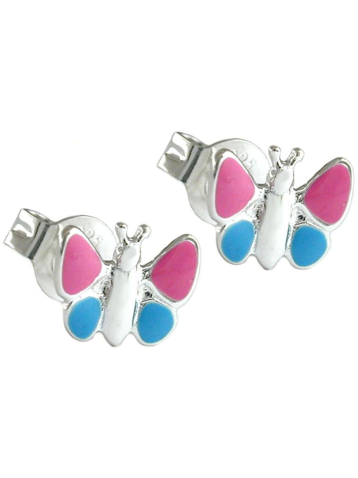 Gallay Paar Ohrstecker Ohrring 7x8mm Kinderohrring Schmetterling hellblau-pink Silber 925 (1-tlg)