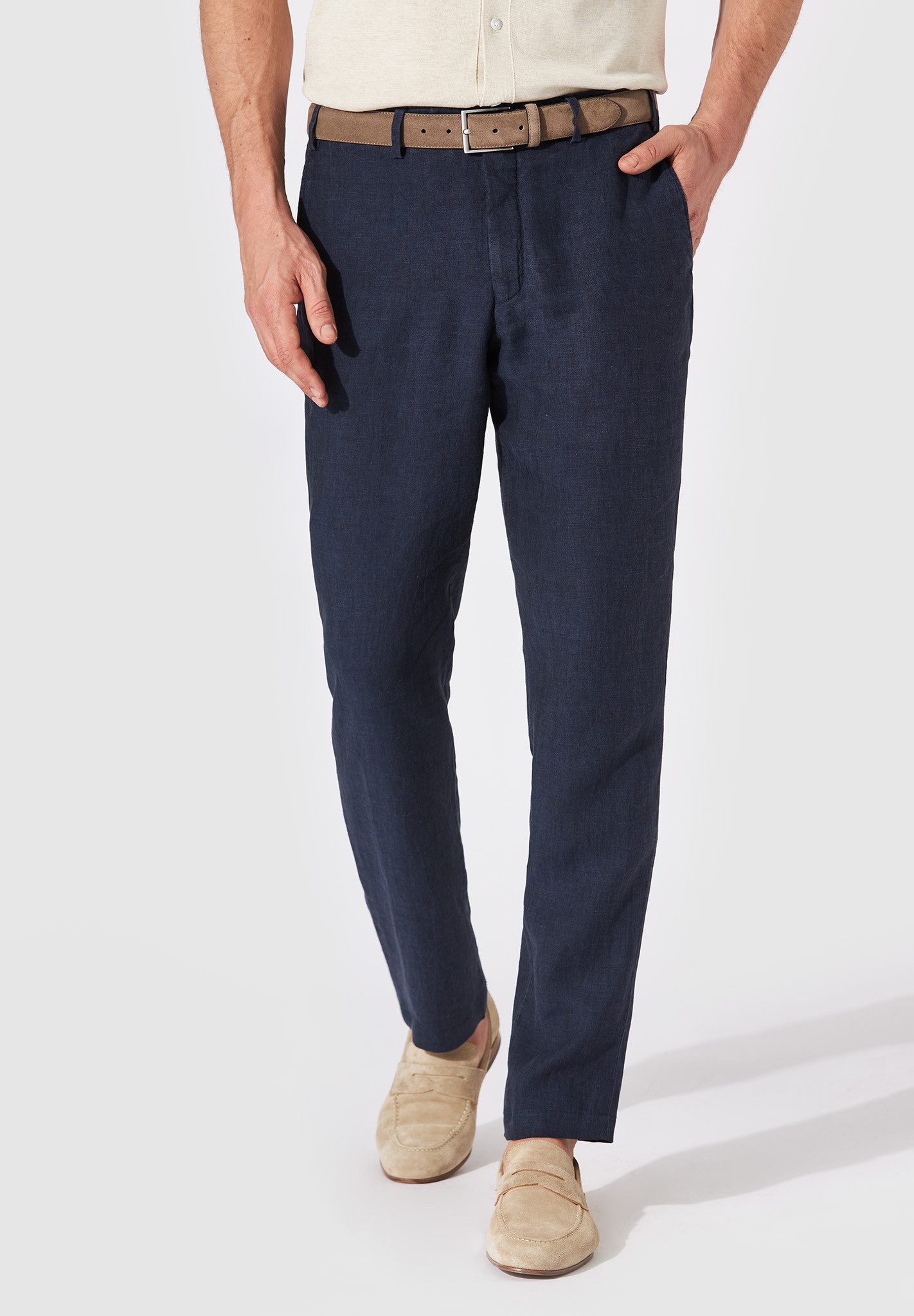Hiltl Leinenhose Parma I Leinenhose Herren Regular Fit 100 Prozent Leinen, dunkelblau, Premium Leinen Chino aus 100% Leinen, atmungsaktive Sommerhose
