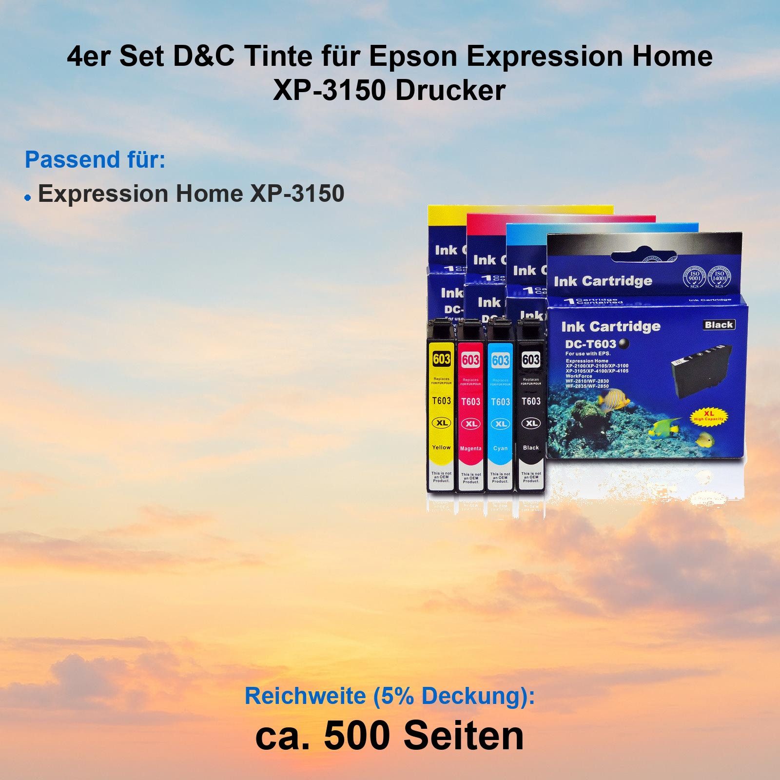 4er Set D&C Tinte für Epson Expression Home XP-3150 Drucker Tintenpatrone (Set, für Epson Expression Home XP-3150 und weitere)