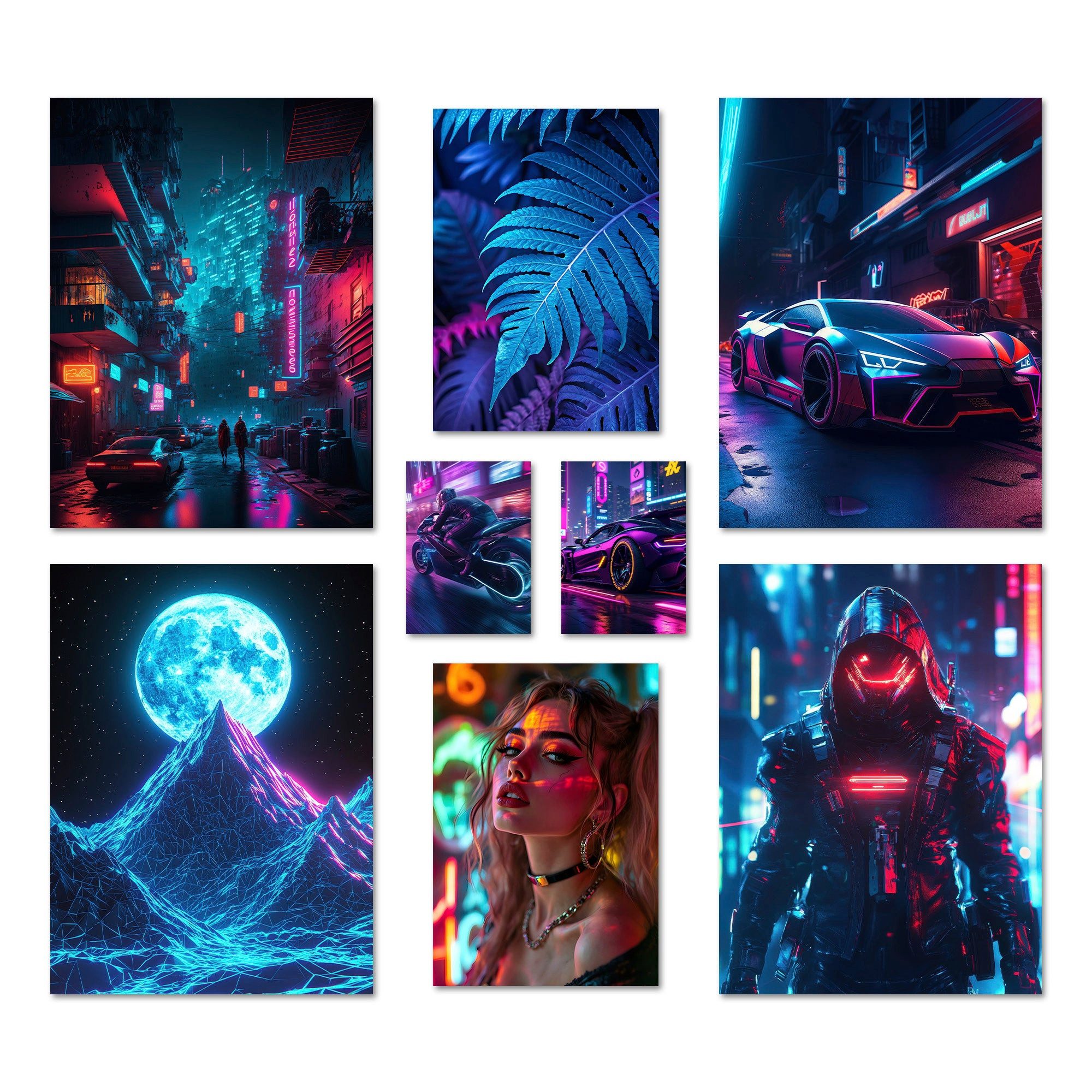 ARTFAVES Bilder-Collage Poster Set Cyberpunk I mehrteilige Bilderwand I Wandbilder Gamer, (Wandbilder modern, 8 St)