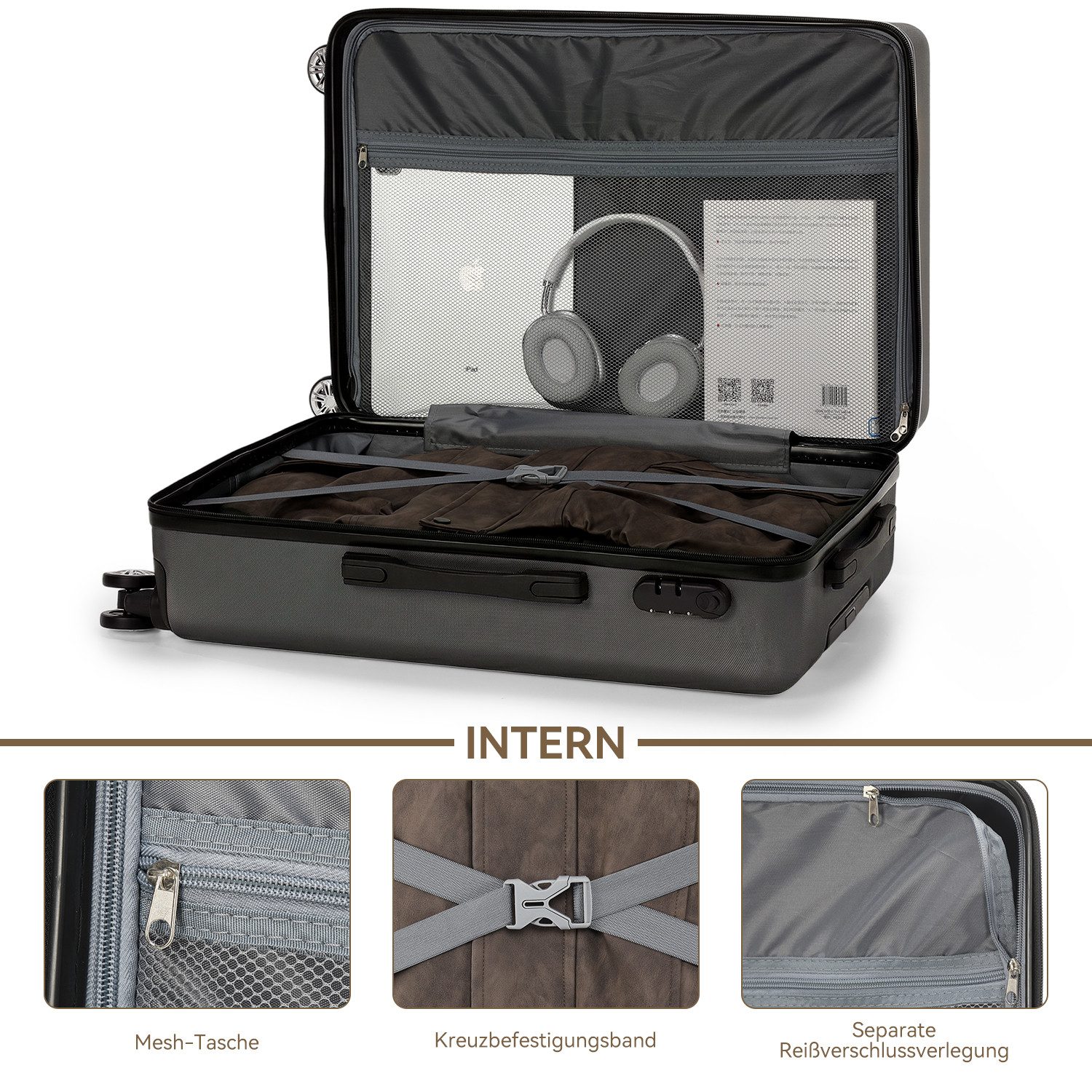 oyajia Kofferset 3-teiliges Hartschalenkoffer Set 20/24/28 Zoll aus ABS, (Reisekoffer Set mit 360° Doppelrollen und Teleskopgriff, 3 tlg., Koffer Set mit integriertem Zahlenschloss für Reise und Urlaub)