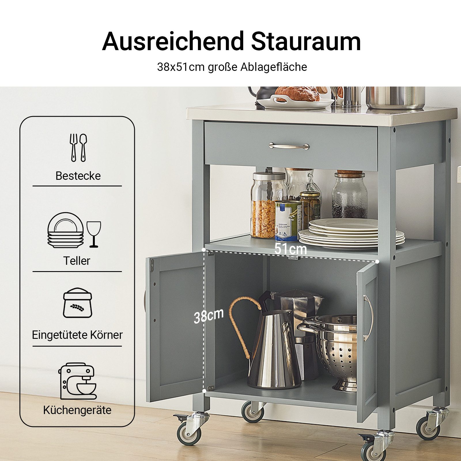 SoBuy Küchenwagen FKW22, Beistelltisch Küchenregal stehend Küchenschrank, Küchenwagen mit Rollen Servierwagen Rollwagen, Küche Esszimmer Büro