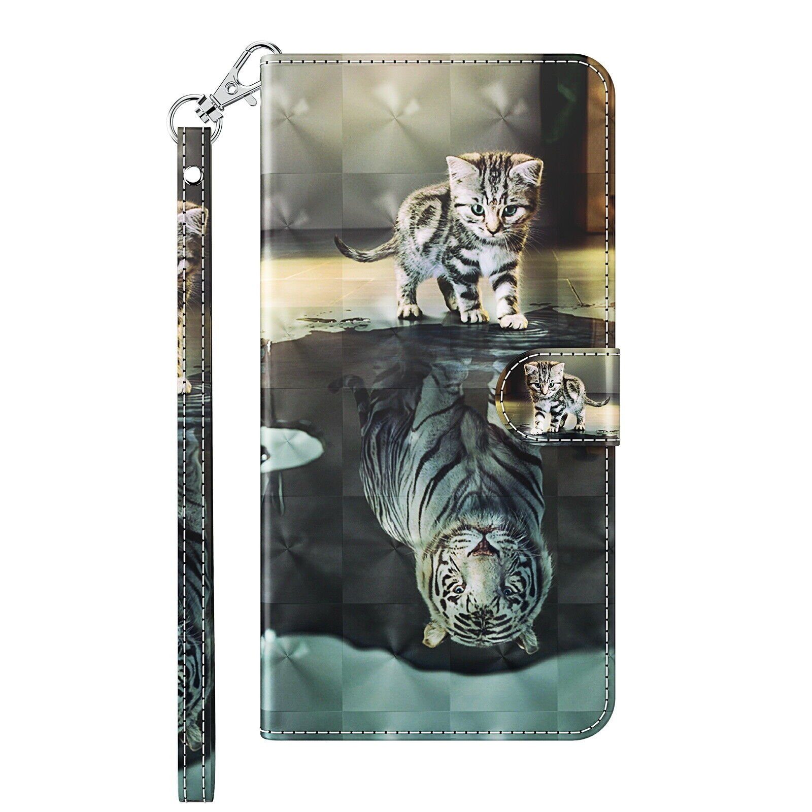 CLM-Tech Handytasche für Samsung Galaxy A57 5G Klapphülle aus PU Leder (Katze Tiger, 1-tlg., Flip Case), Magnetverschluss, Standfunktion und Kartenfächer – Bild 4 von 5