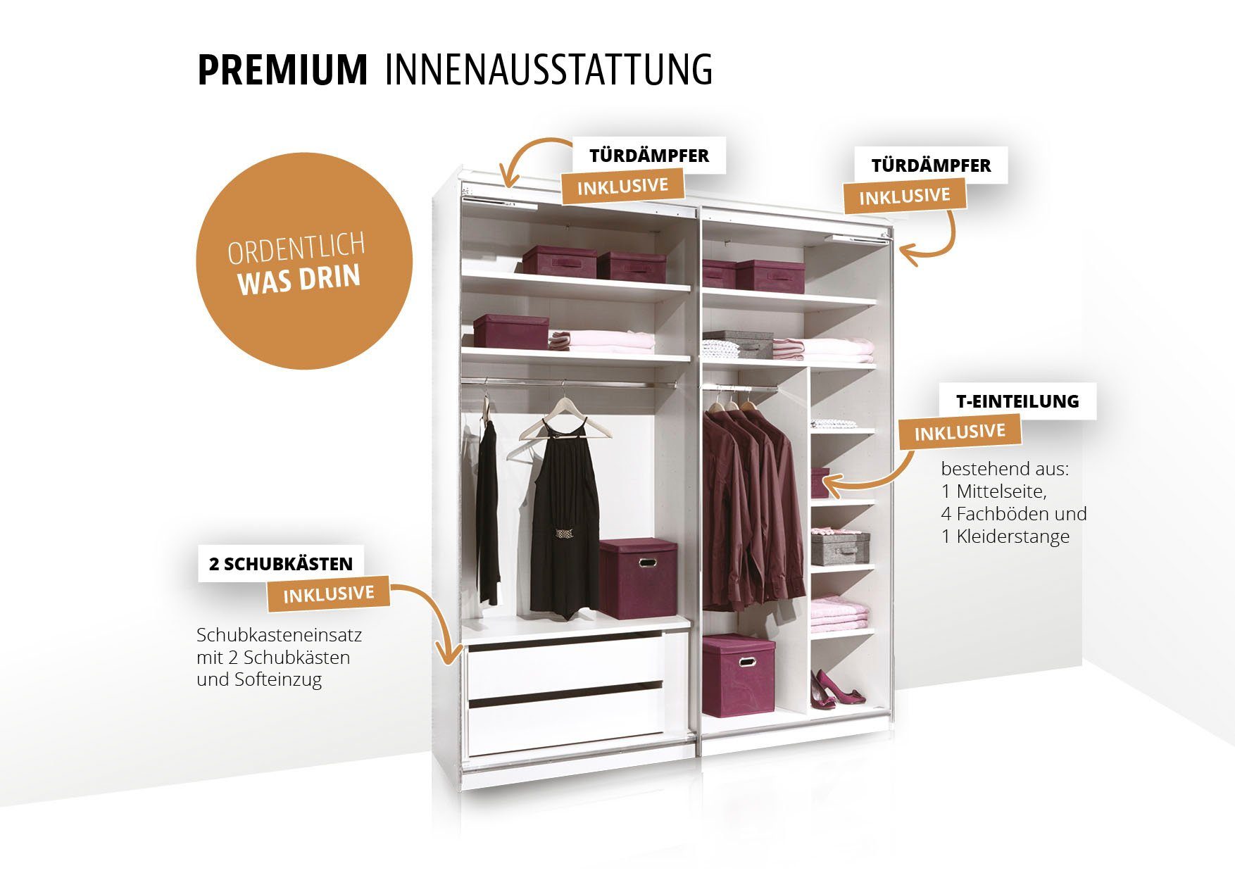 STAUD Schwebetürenschrank Sinfonie Plus, edles Design in hochwertiger Qualität, Made in Germany Mit vier verschiedenen Ausstattungsvarianten