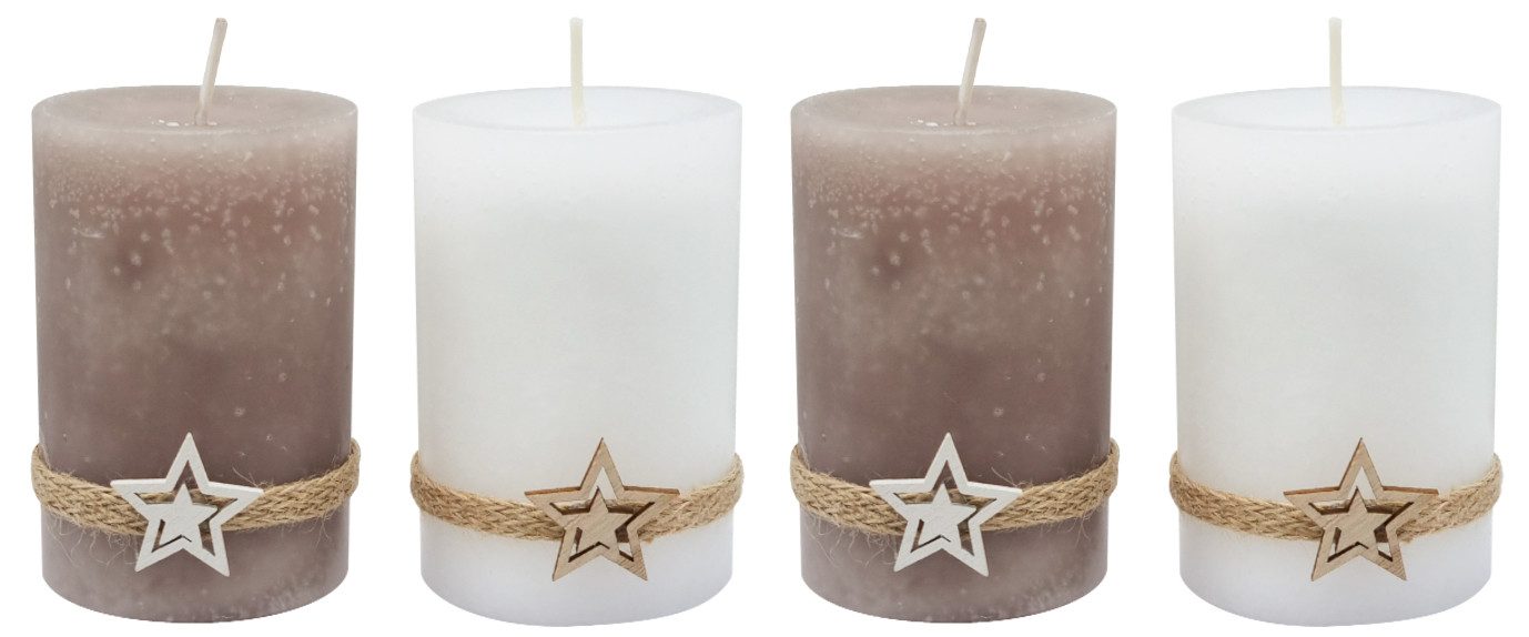 ZauberDeko Adventskerze Adventskerzen Stumpenkerzen Holz Stern Weiß Braun W günstig online kaufen
