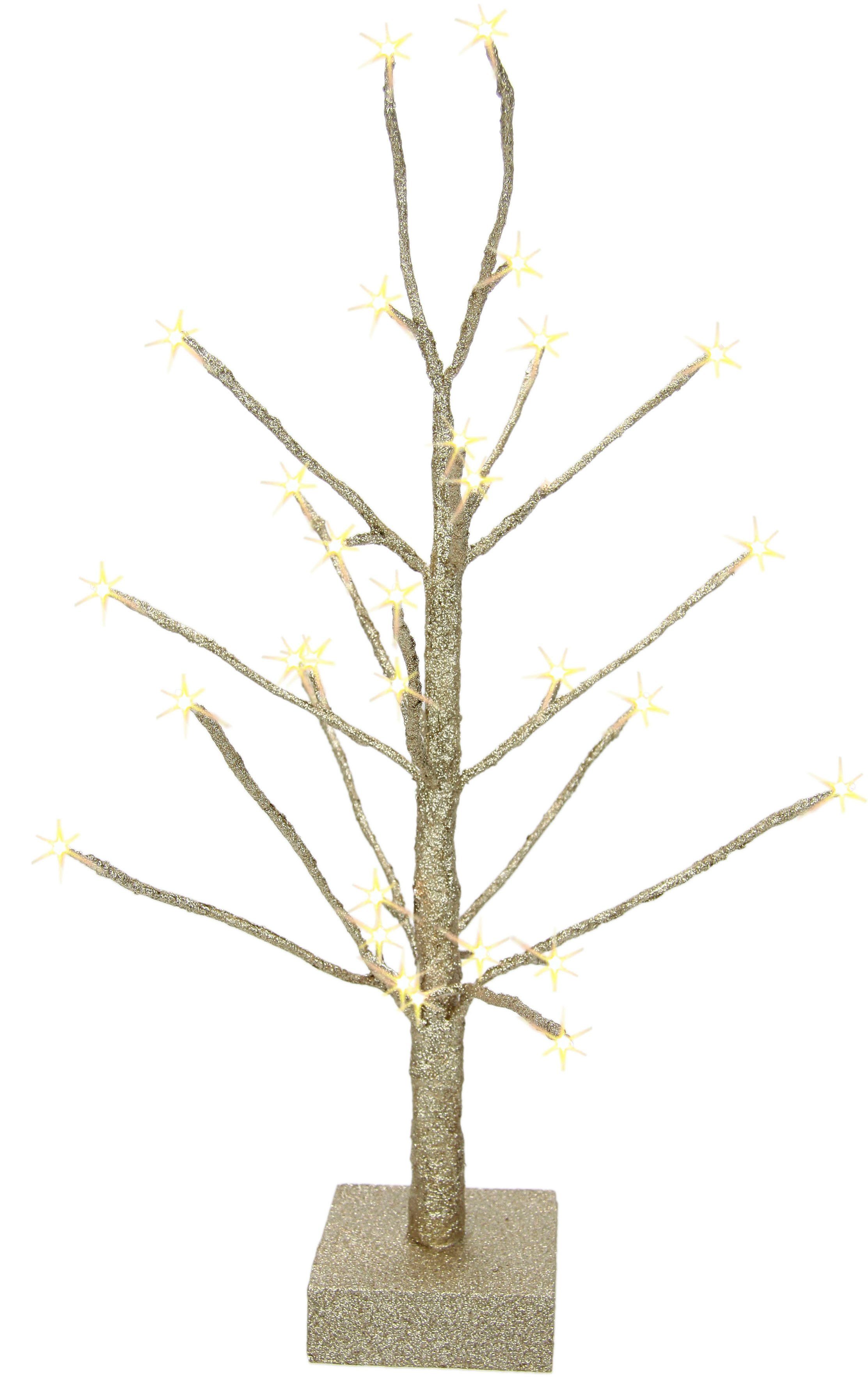 I.GE.A. Dekobaum Künstlicher Weihnachtsbaum, Weihnachtsdeko, Kunstbaum (1 St), mit Glitzer und LED Beleuchtung, champagnerfarben, Höhe 65 cm