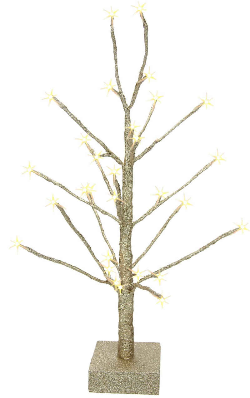 I.GE.A. LED Baum Künstlicher Weihnachtsbaum, Weihnachtsdeko, Kunstbaum, LED fest integriert, Warmweiß, Deko-Baum mit Glitzer aus Holzfuß champagnerfarben, Höhe 65 cm