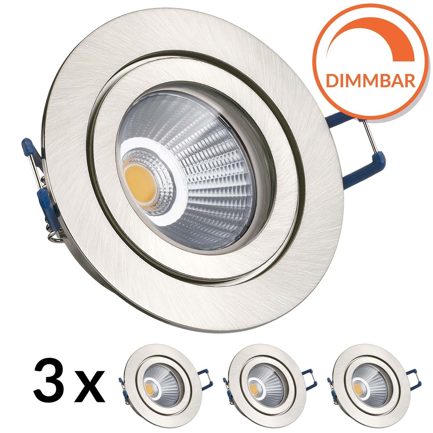 LEDANDO LED Einbaustrahler flach Set edelstahl IP44 / gebü in 3er LED extra silber Einbaustrahler