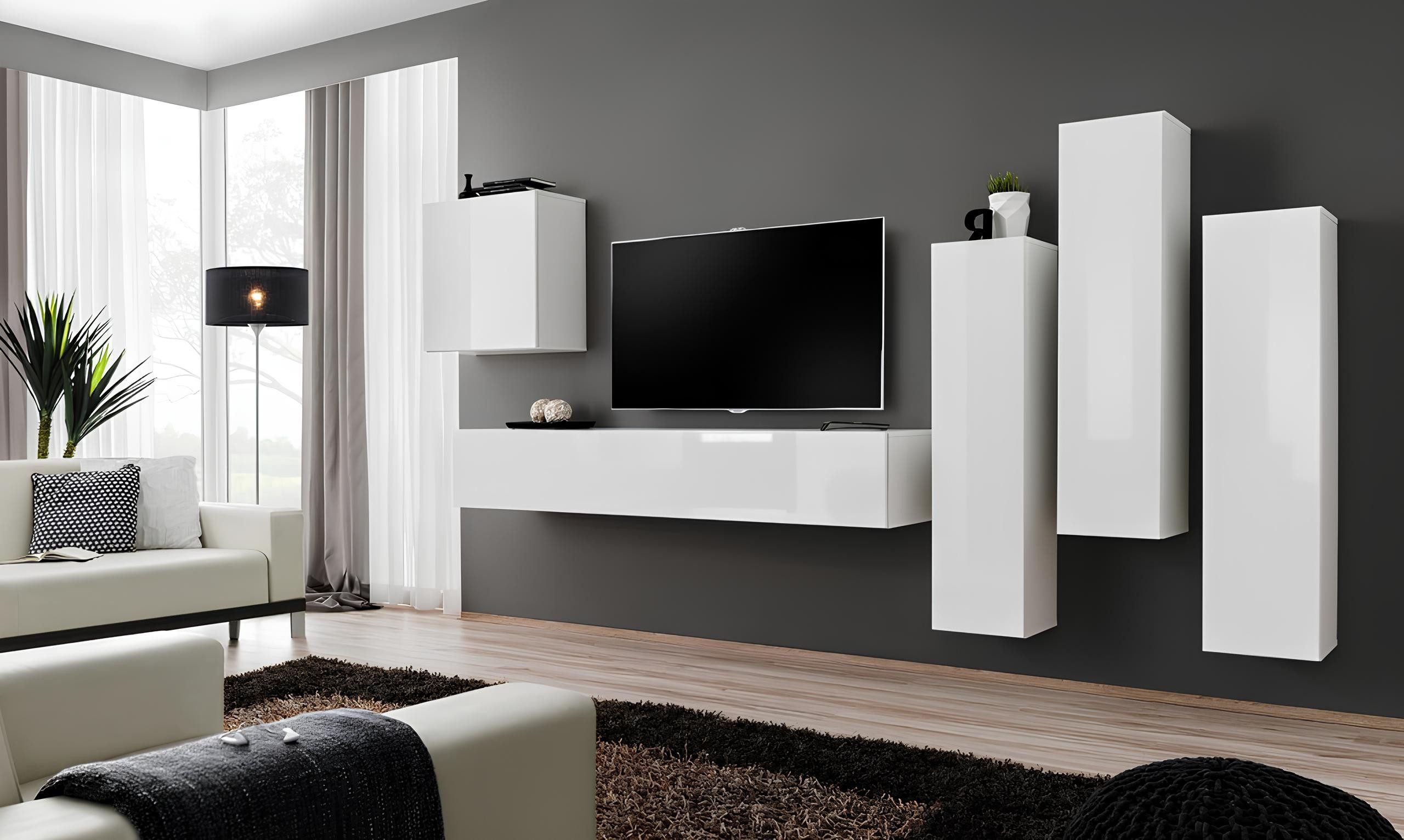 Xlmoebel Wohnwand Luxuriöse weiße Wohnzimmer Garnitur mit Wandschrank und TV-Stände, (5-St), Made in Europa