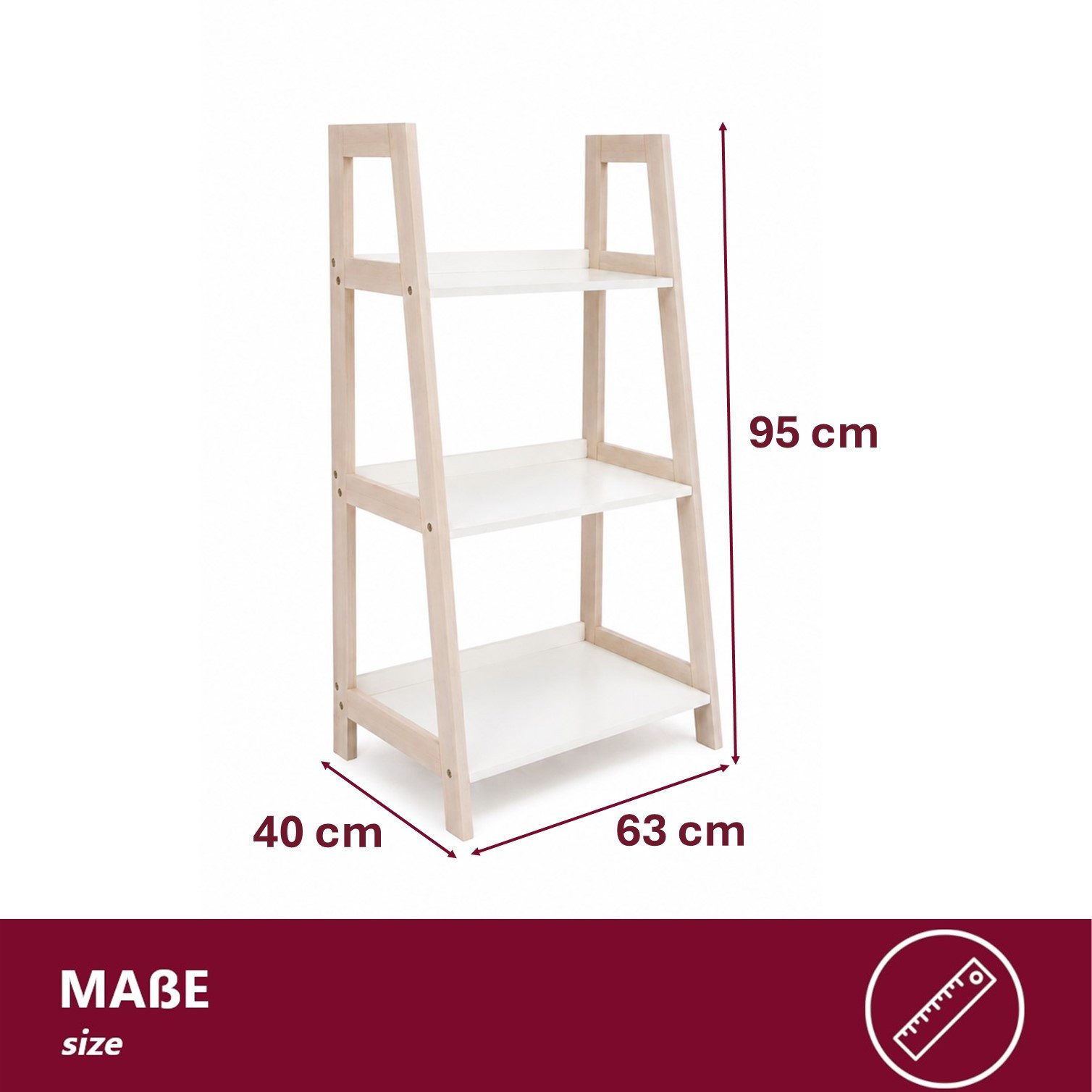 HOOZ Stufenregal Bambus Standregal – modernes Leiterregal 3 Böden natur/weiß 95 x 63 cm, Einzelartikel / Standregal, Nachhaltiges Leiterregal aus FSC Bambus im modernen Design
