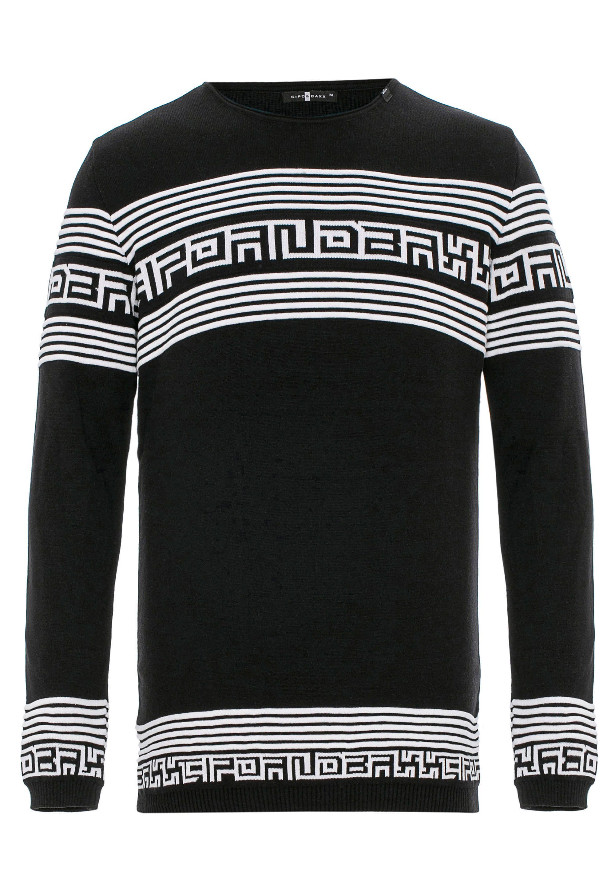 Cipo & Baxx in schwarz-weiß modischer Streifenoptik Strickpullover