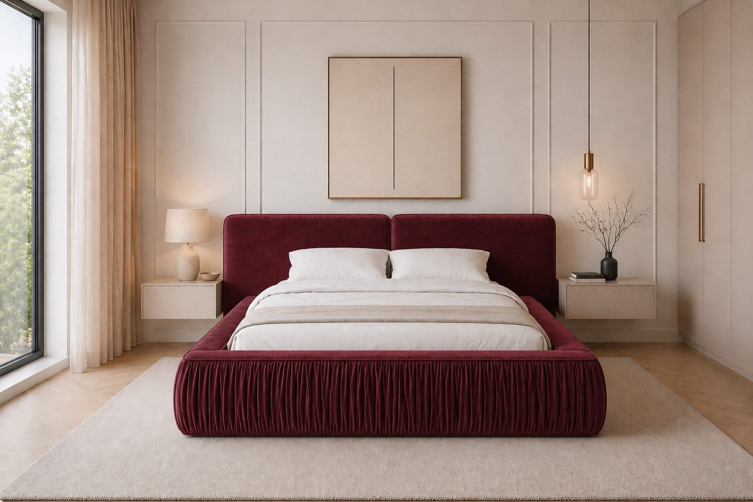 MOEBLO Polsterbett 08 (aus edlem Samt (Riviera Velours) – Modernes Designer-Doppelbett mit weich gepolstertem Kopfteil, stabilem Metall-Holz-Rahmen und großem Bettkasten mit Gaslift – Komfortables Stauraumbett für stilvolle Schlafzimmer), (BxHxT): 207 / 227 / 247 x 94 x 240 cm