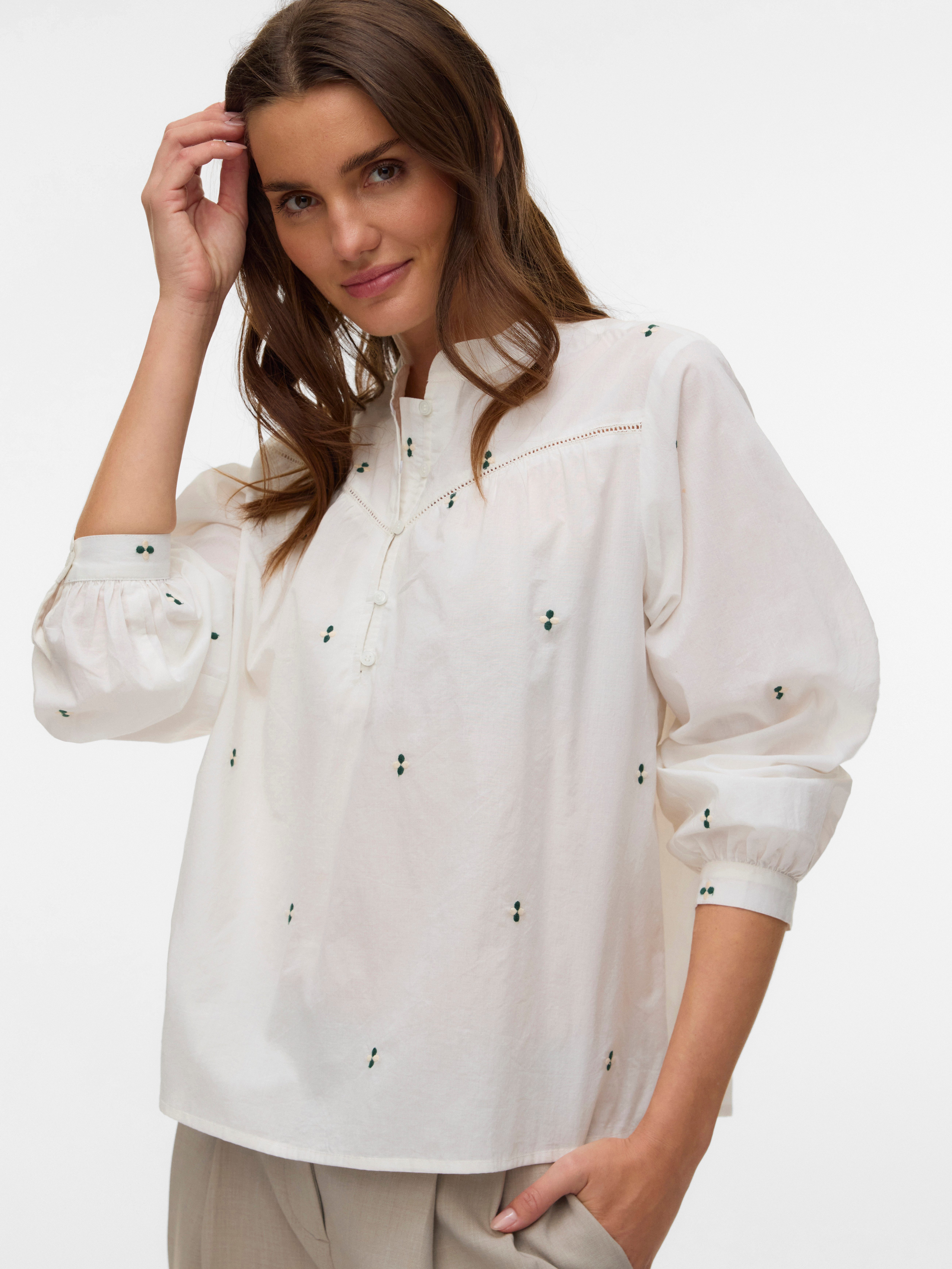 Vero Moda Langarmbluse VMIRIS LS TOP NOOS Baumwolle, allover bestickt