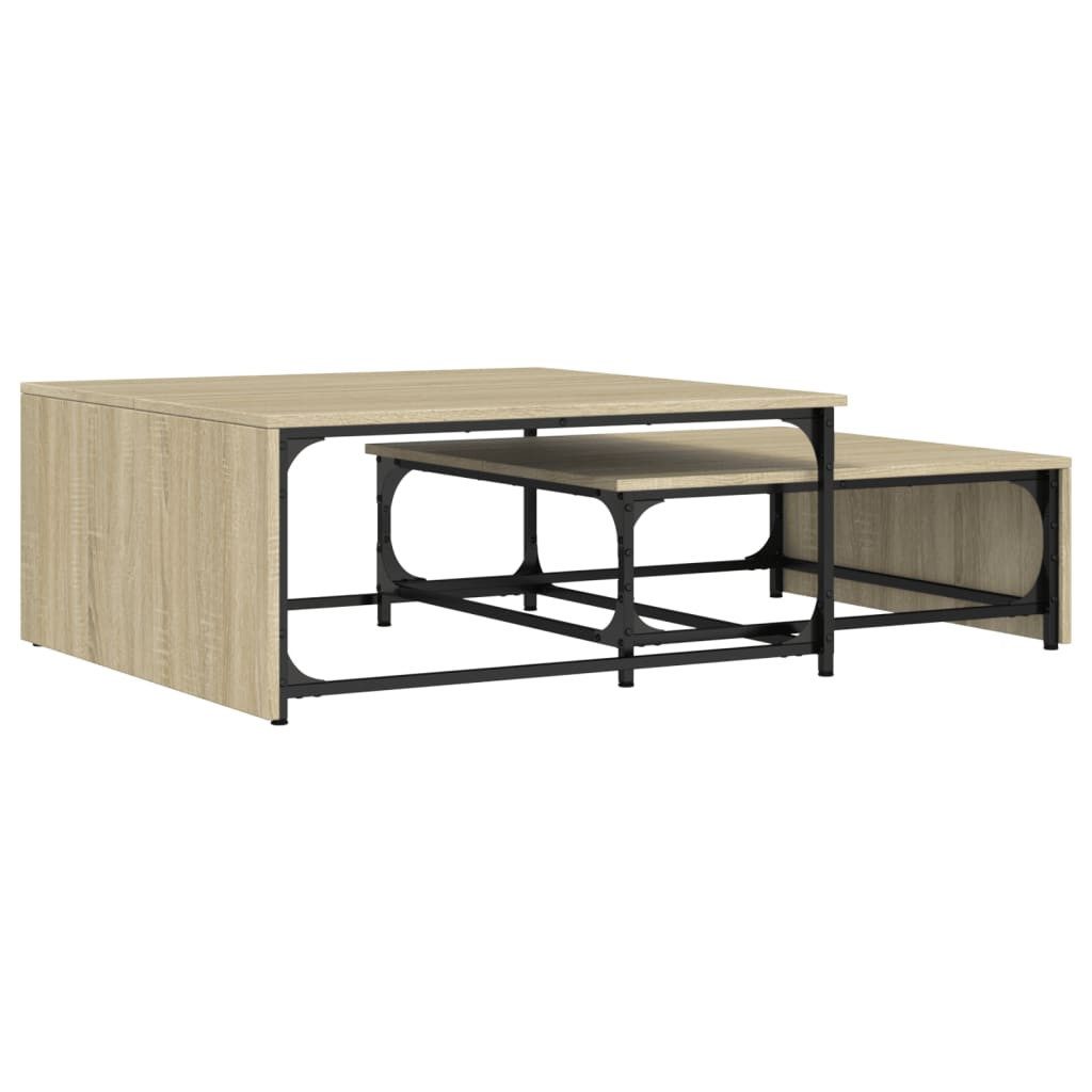 vidaXL Couchtisch NA Satztische 2 Stk Sonoma Eiche Spanplatte und Metall Sofatisch Kaffe