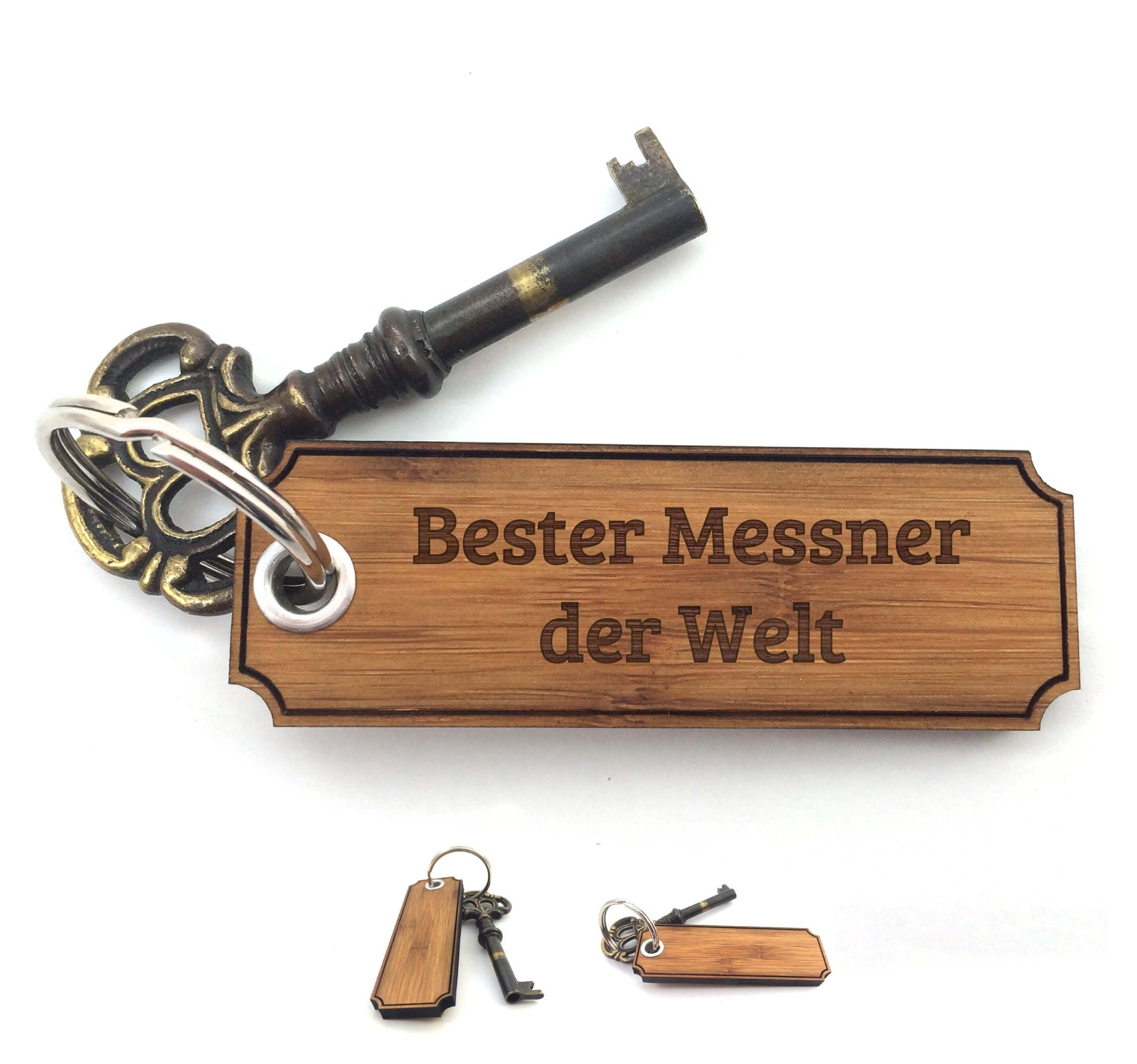 Mr. & Mrs. Panda Schlüsselanhänger - Schlüsse Beruf, Messner Taschenanhänger, - Geschenk, Gravur, Bambus (1-tlg)